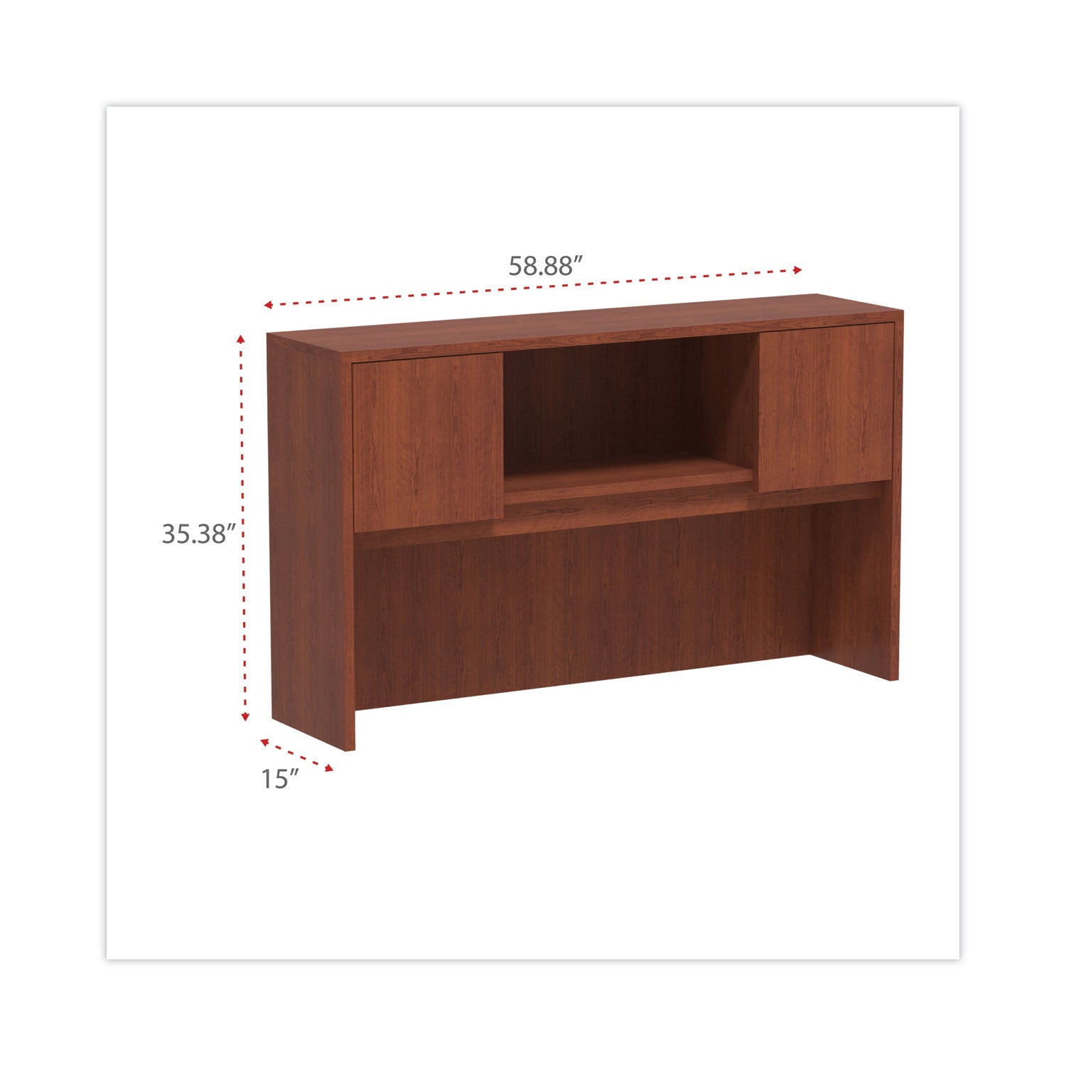 Alera® Alera Valencia Series Hutch with Doors, 4 Compartments, 58.88w x 15d x 35.38h, Medium Cherry