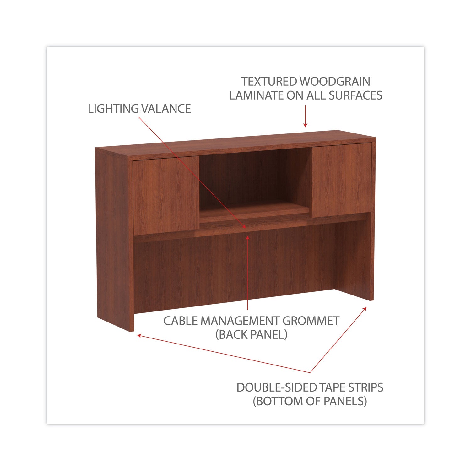 Alera® Alera Valencia Series Hutch with Doors, 4 Compartments, 58.88w x 15d x 35.38h, Medium Cherry