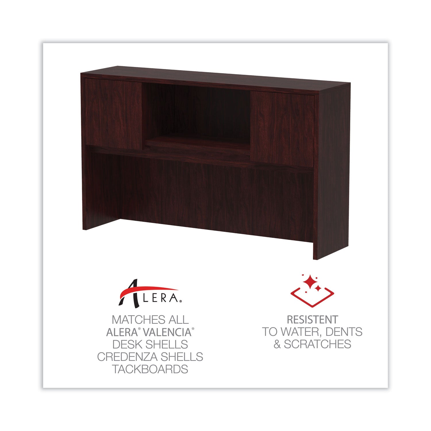 Alera® Alera Valencia Series Hutch with Doors, 4 Compartments, 58.88w x 15d x 35.38h, Mahogany