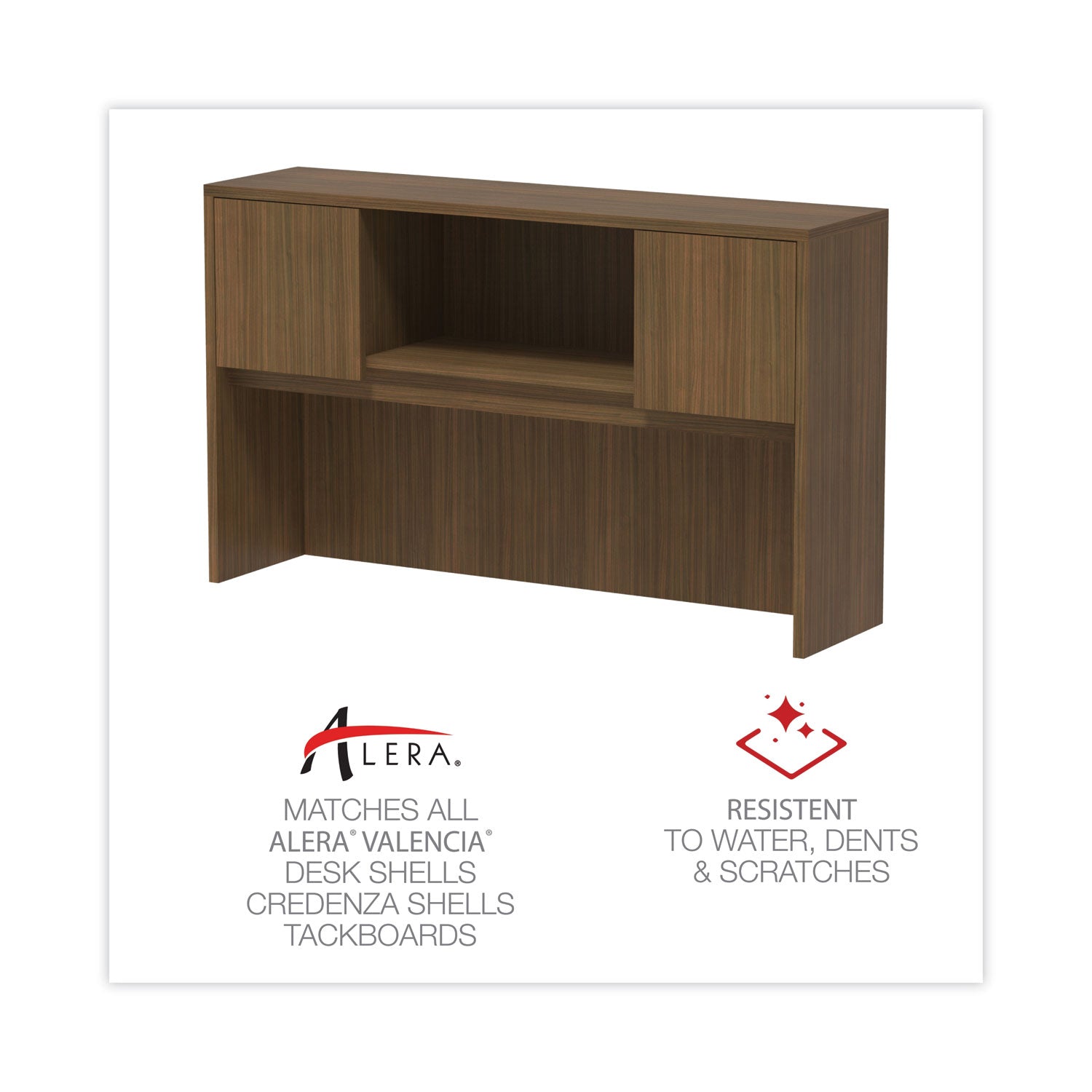 Alera® Alera Valencia Series Hutch with Doors, 4 Compartments, 58.88w x 15d x 35.38h, Modern Walnut