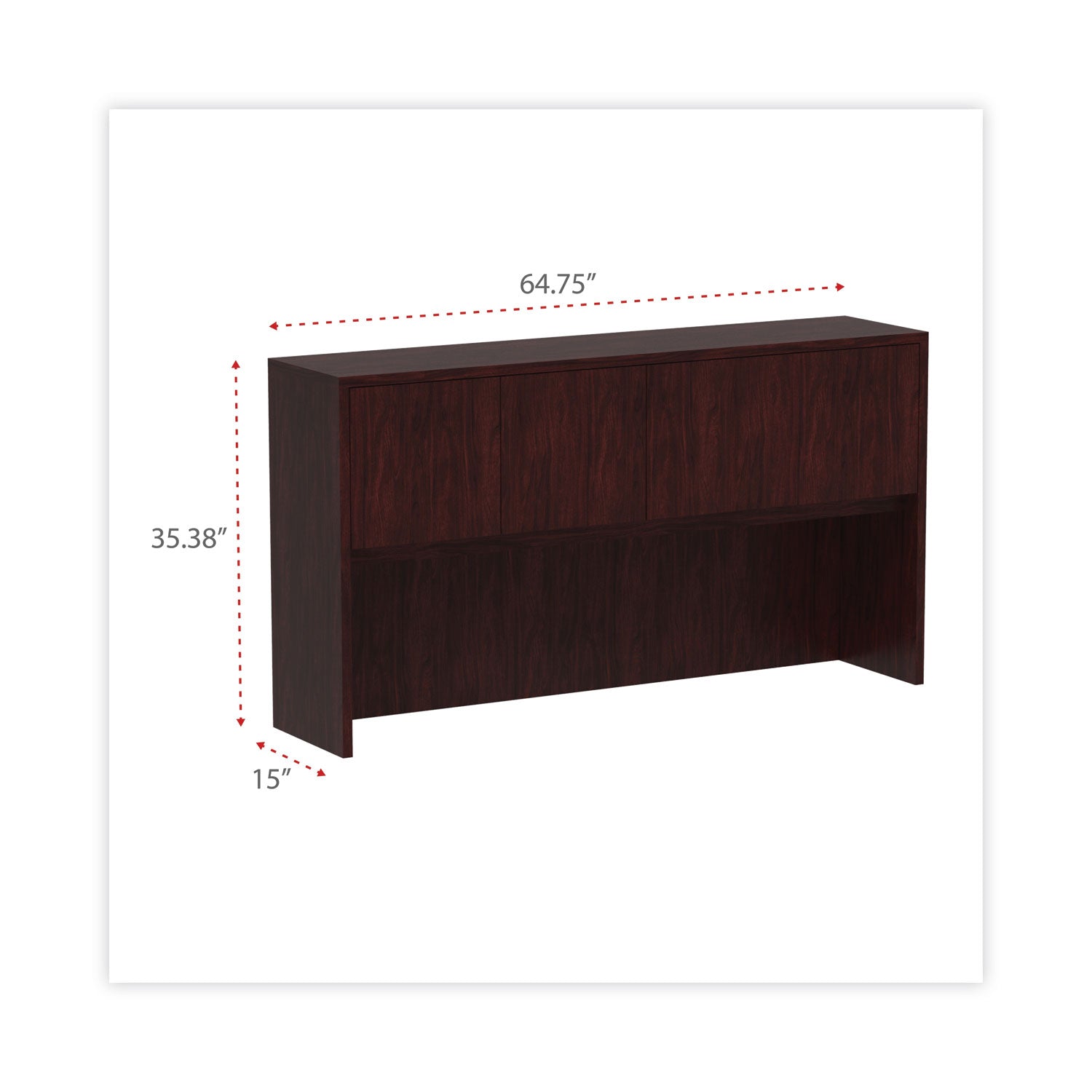 Alera® Alera Valencia Series Hutch with Doors, 4 Compartments, 64.75w x 15d x 35.38h, Mahogany