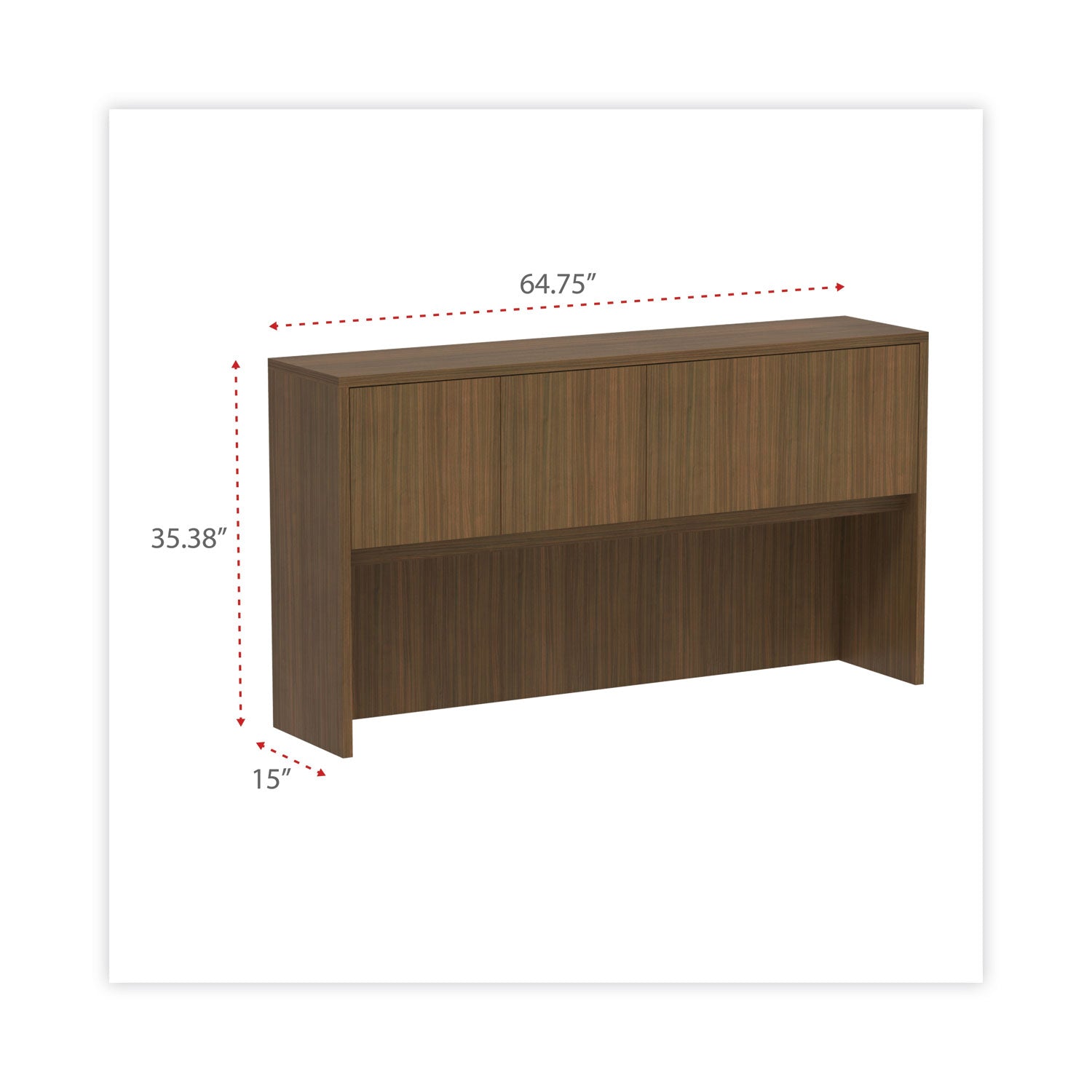 Alera® Alera Valencia Series Hutch with Doors, 4 Compartments, 64.75w x 15d x 35.38h, Modern Walnut