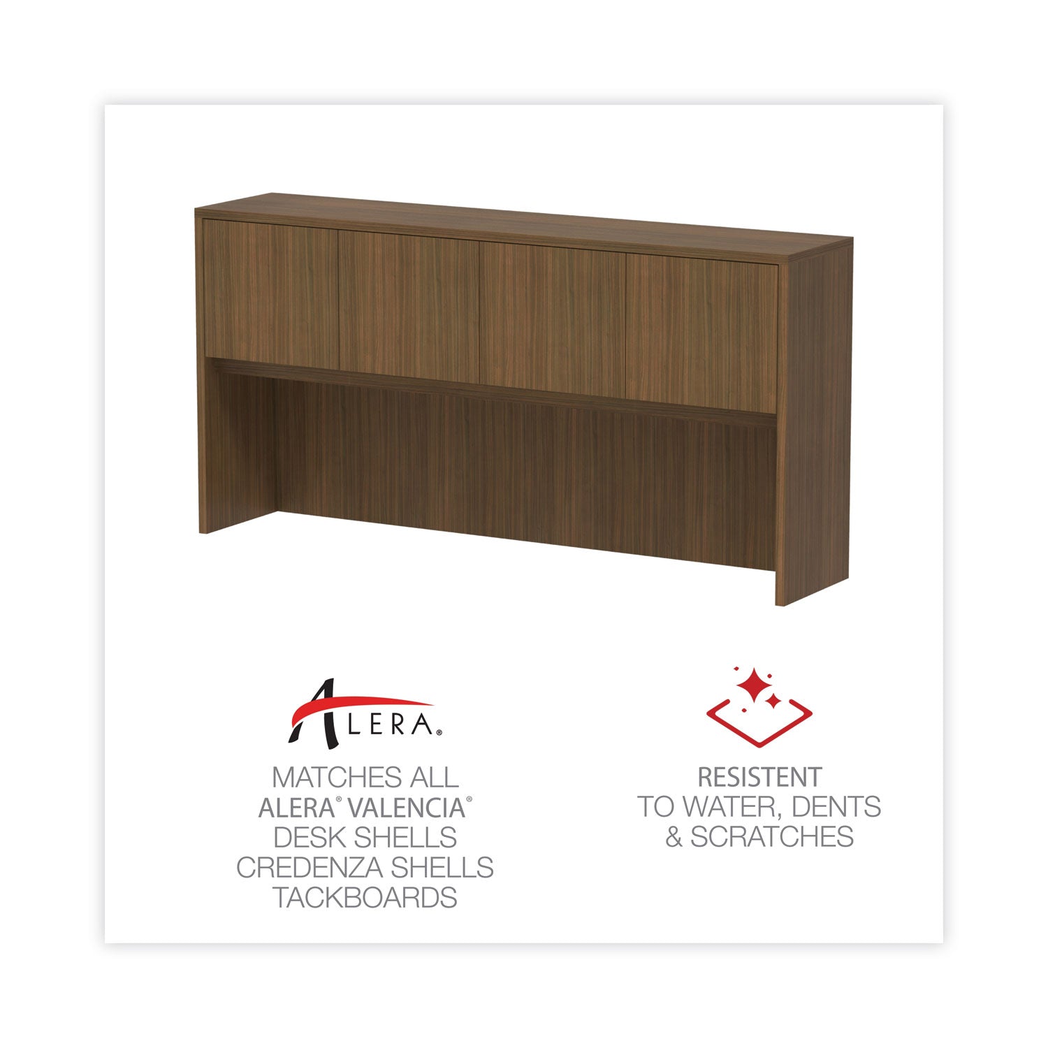 Alera® Alera Valencia Series Hutch with Doors, 4 Compartments, 64.75w x 15d x 35.38h, Modern Walnut