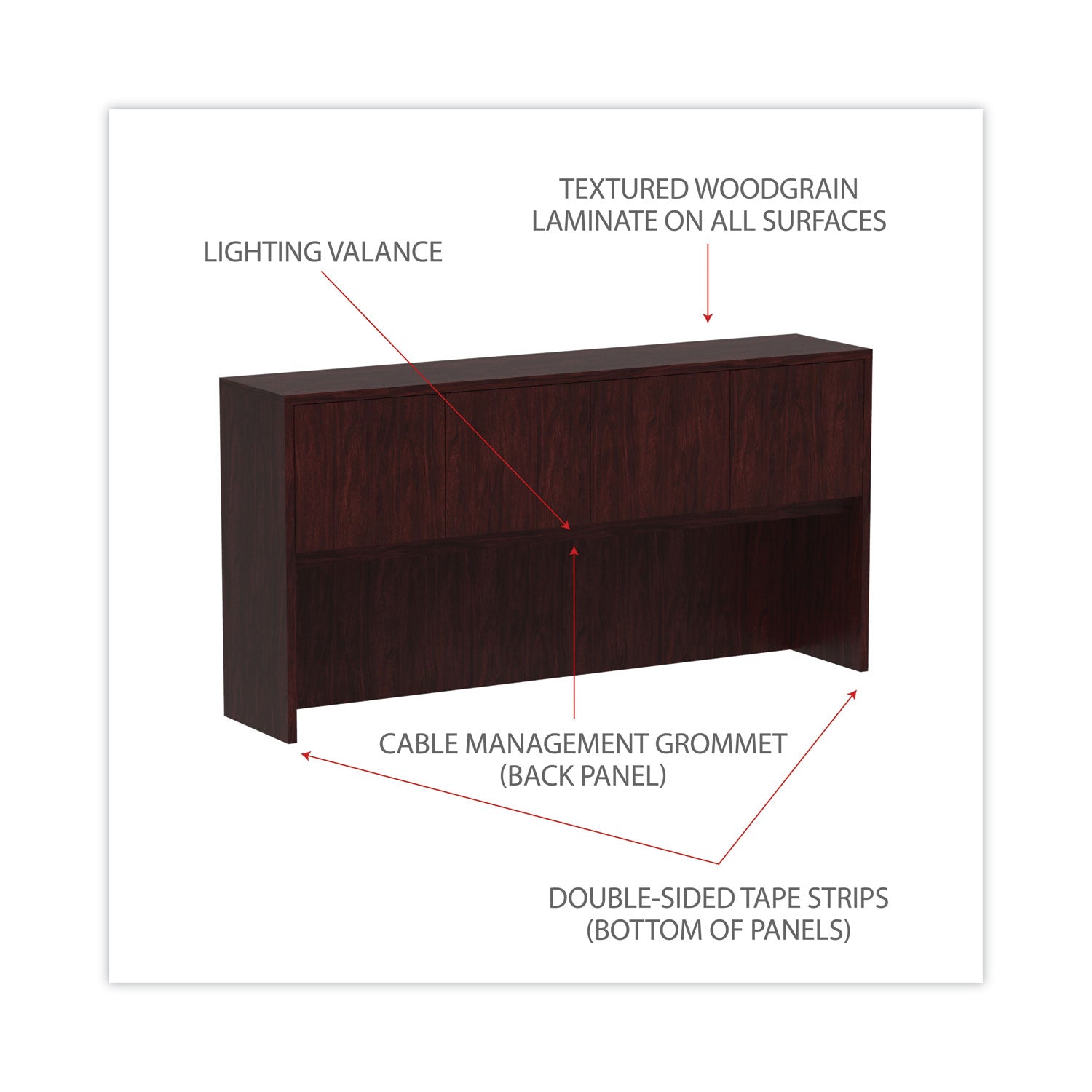 Alera® Alera Valencia Series Hutch with Doors, 4 Compartments, 70.63w x 15d x 35.38h, Mahogany