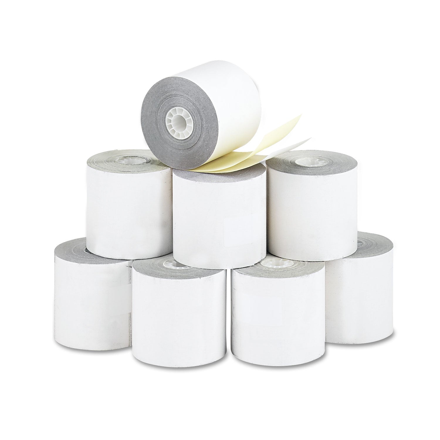 Iconex™ Impact Printing Carbonless Paper Rolls, 2.25" x 70 ft, White/Canary, 10/Pack