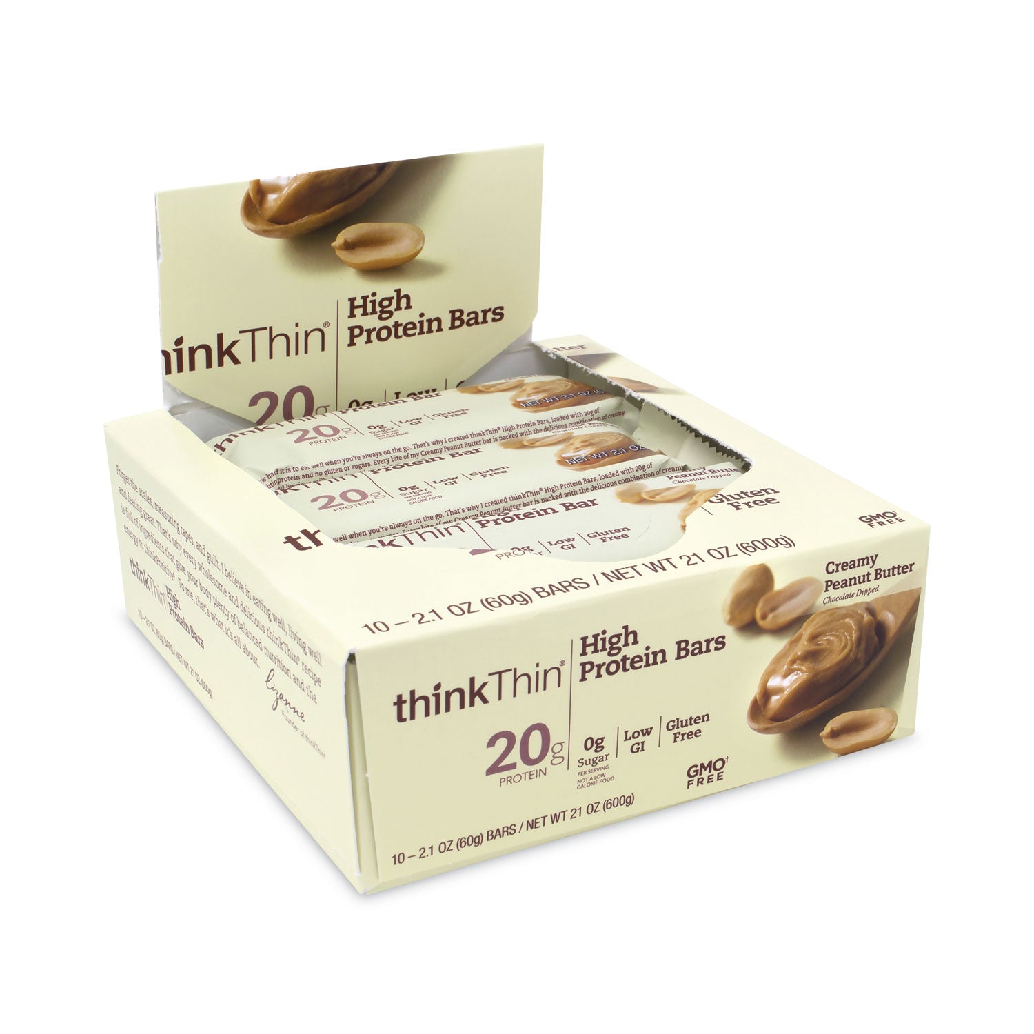 thinkThin® High Protein Bars, Creamy Peanut Butter, 2.1 oz Bar, 10 Bars/Carton