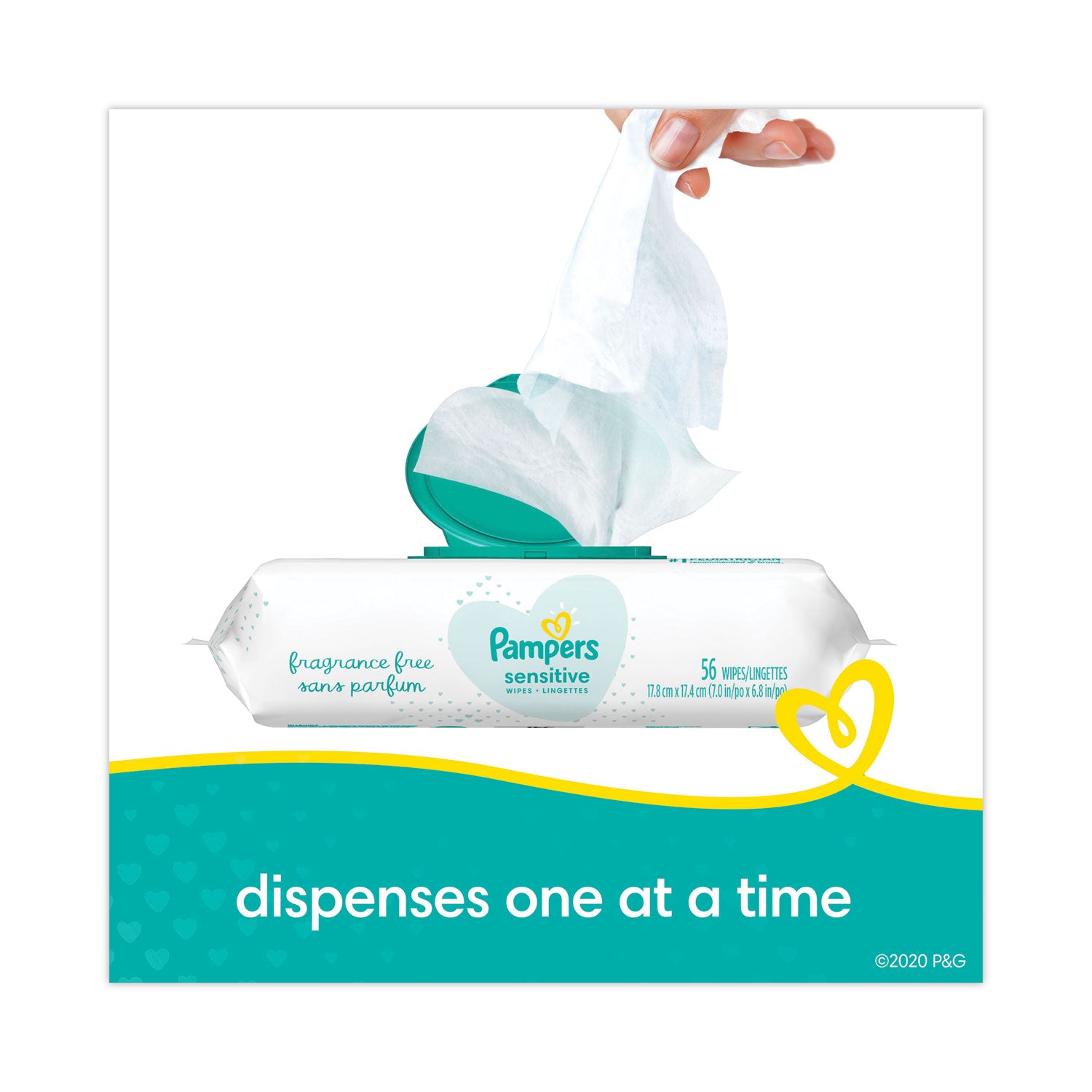 Sensitive Baby Wipes, 1-Ply, 6.8 x 7,  Unscented, White, 56/Pack