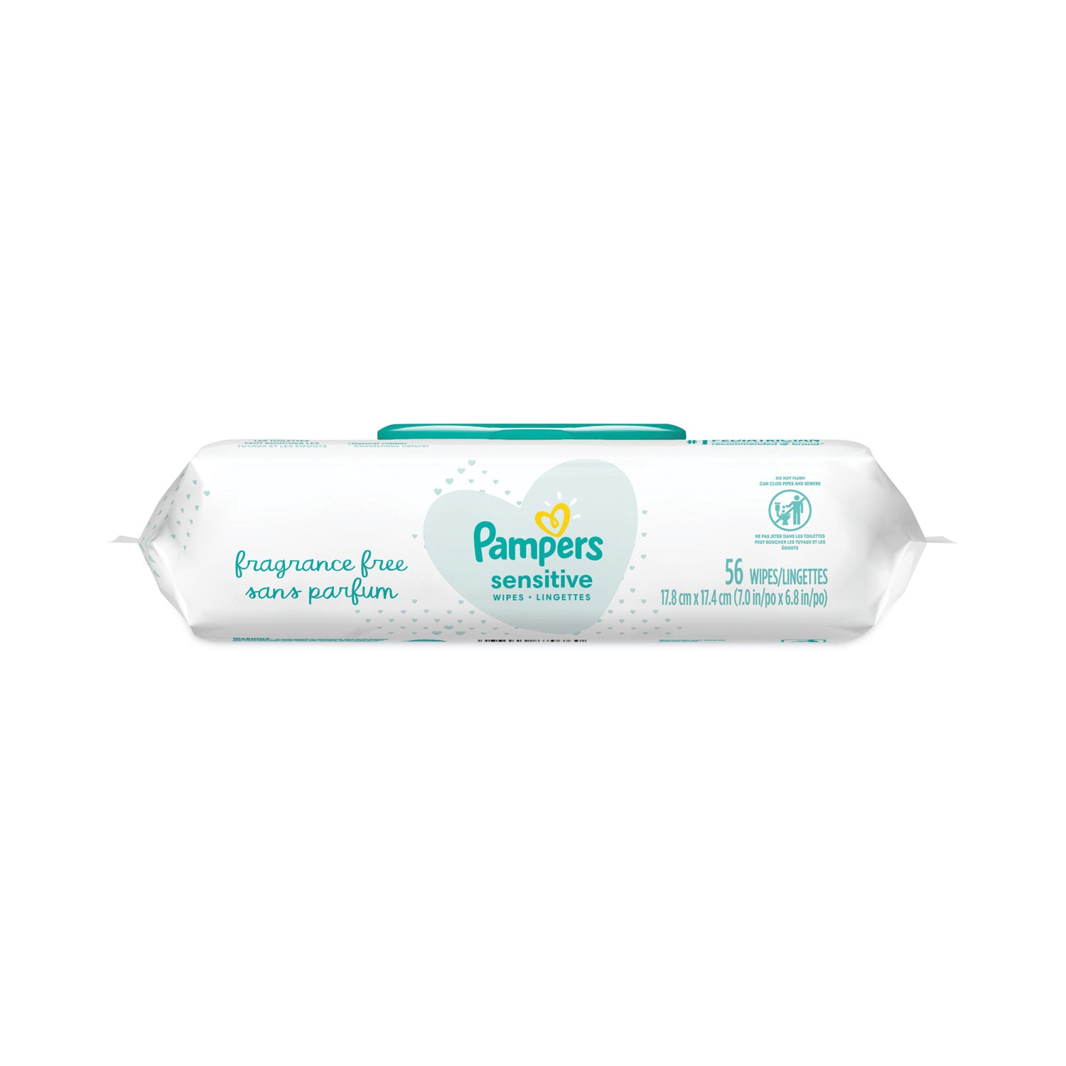 Pampers® Sensitive Baby Wipes, 1-Ply, 6.8 x 7, Unscented, White, 56/Pack, 8 Packs/Carton