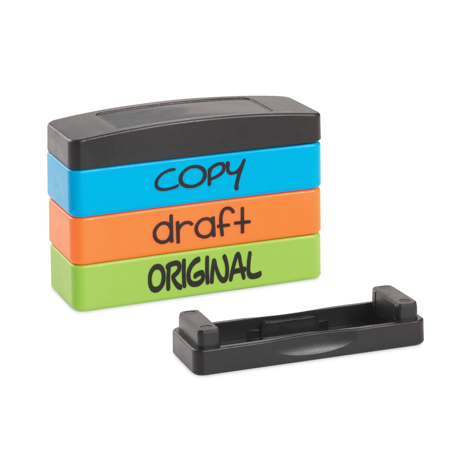 Trodat® Interlocking Stack Stamp, COPY, DRAFT, ORIGINAL, 1.81" x 0.63", Assorted Fluorescent Ink