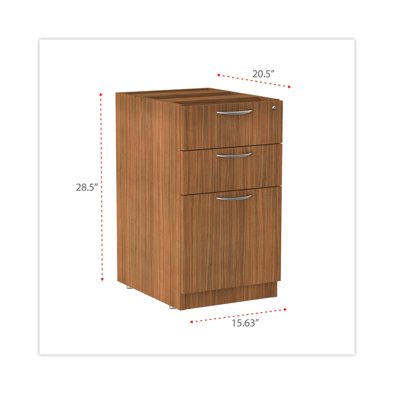 Alera® Alera Valencia Series Full Pedestal File, Left/Right, 3-Drawer: Box/Box/File, Legal/Letter, Modern Walnut,15.63 x 20.5 x 28.5