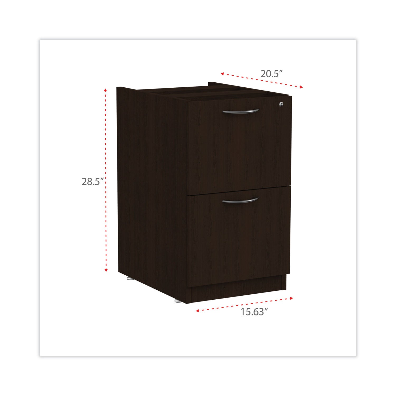 Alera® Alera Valencia Series Full Pedestal File, Left or Right, 2 Legal/Letter-Size File Drawers, Espresso, 15.63" x 20.5" x 28.5"