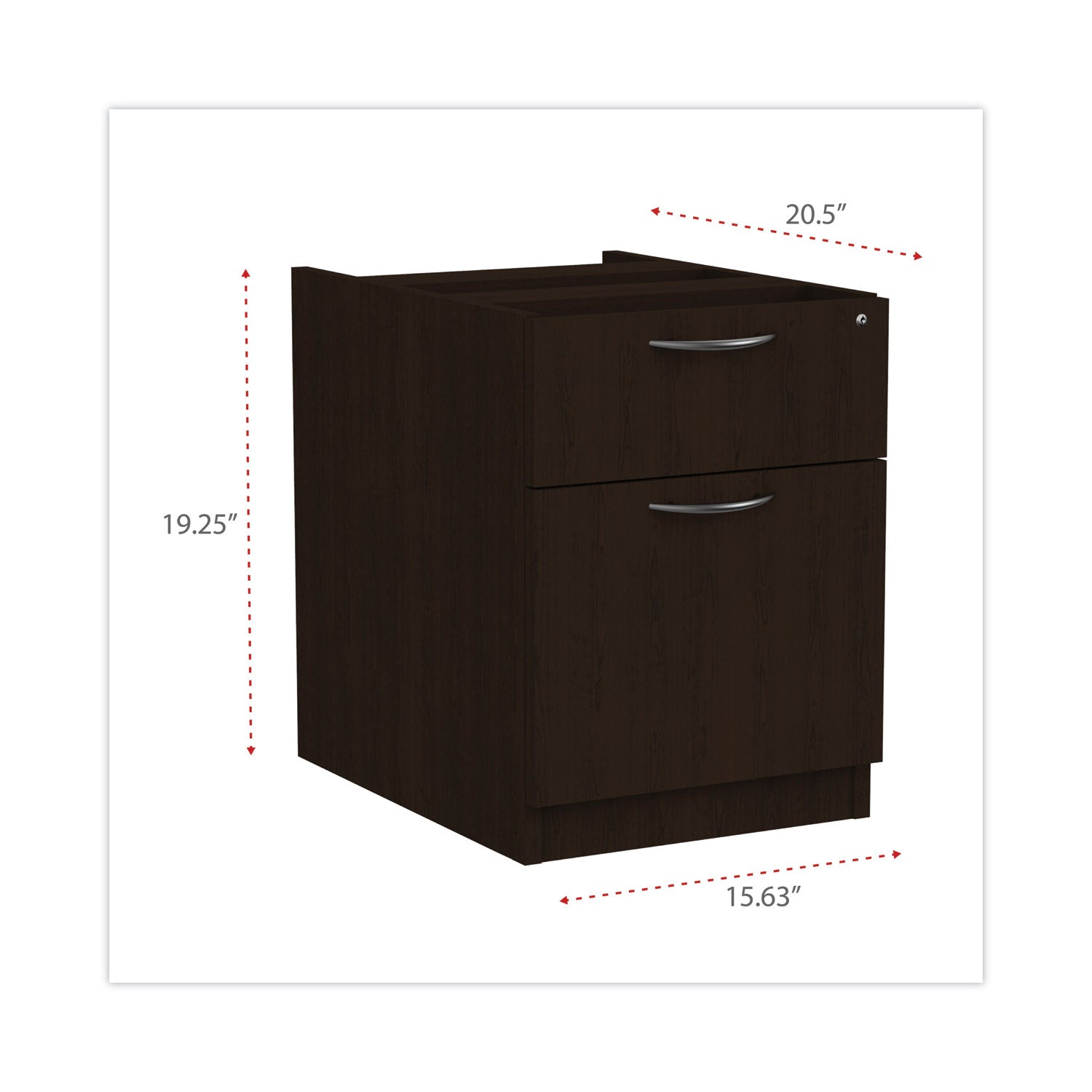 Alera® Alera Valencia Series Hanging Pedestal File, Left/Right, 2-Drawers: Box/File, Legal/Letter, Espresso, 15.63" x 20.5" x 19.25"