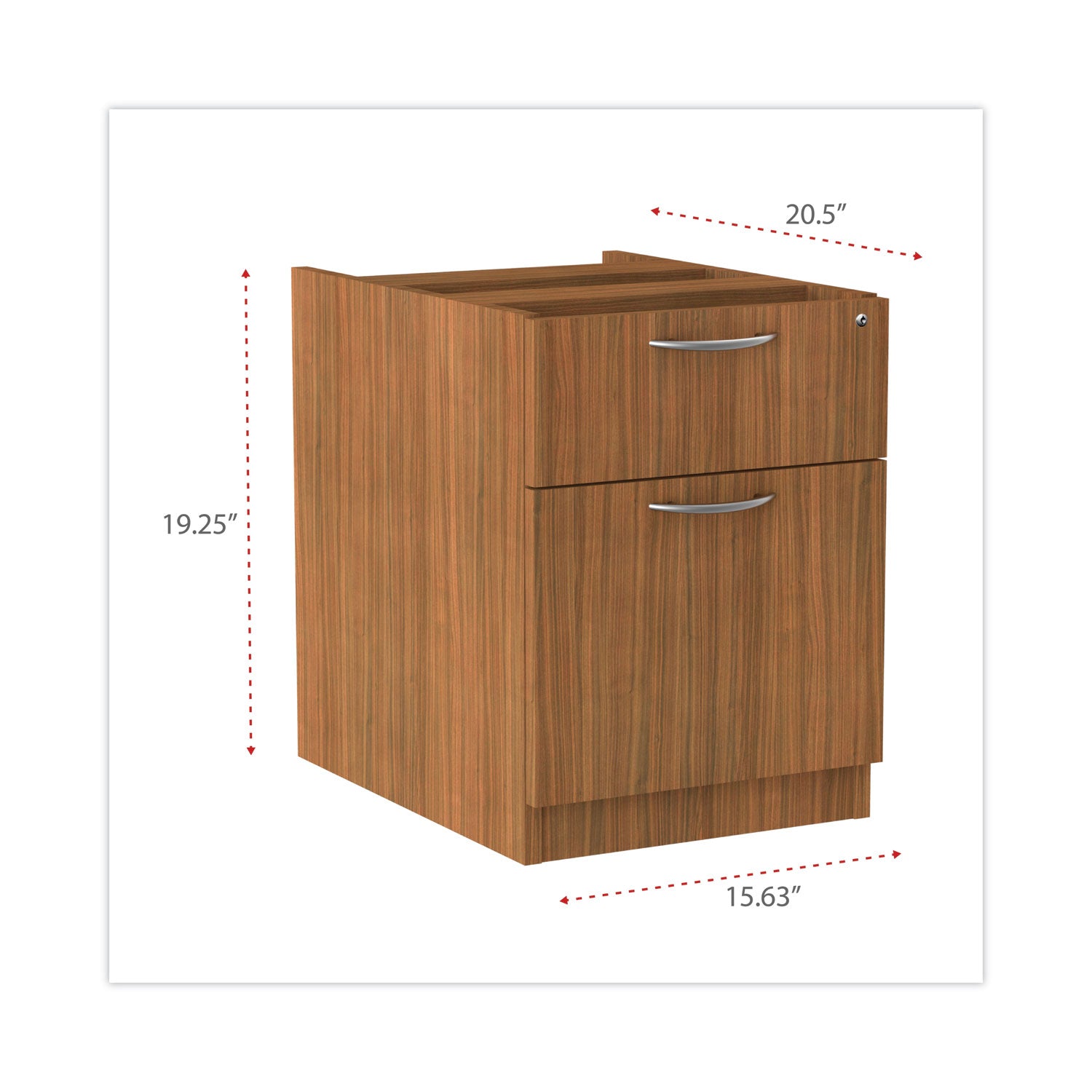 Alera® Alera Valencia Series Hanging Pedestal File, Left/Right, 2-Drawer: Box/File, Legal/Letter, Modern Walnut,15.63 x 20.5 x 19.25