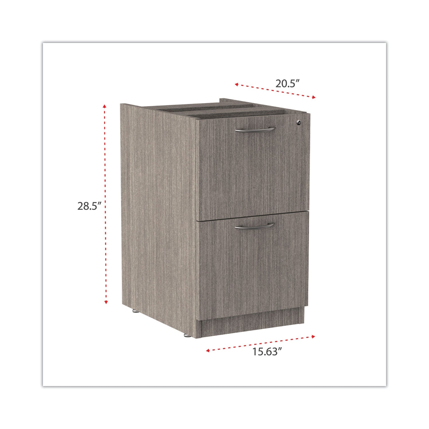 Alera® Alera Valencia Series Full Pedestal File, Left or Right, 2 Legal/Letter-Size File Drawers, Gray, 15.63" x 20.5" x 28.5"