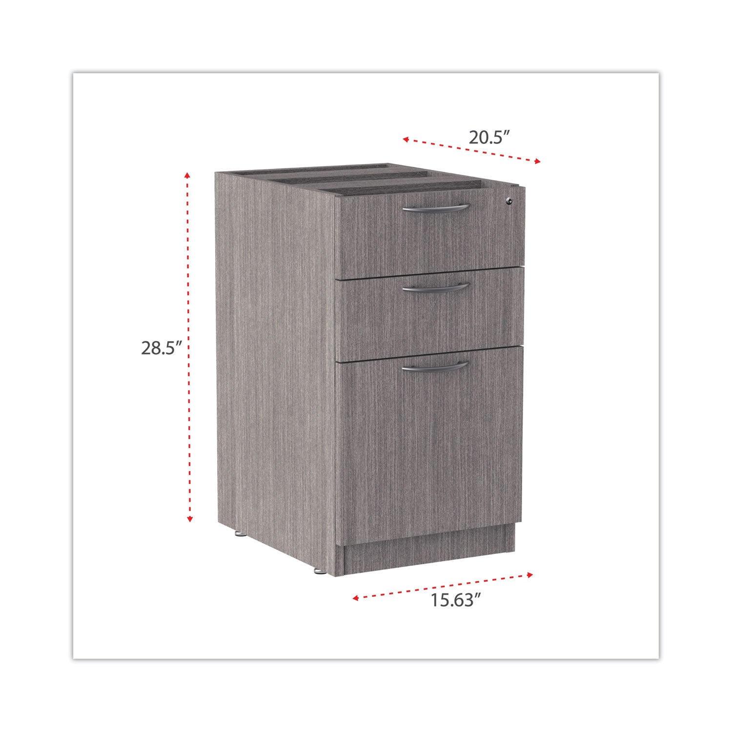 Alera® Alera Valencia Series Full Pedestal File, Left/Right, 3-Drawers: Box/Box/File, Legal/Letter, Gray, 15.63" x 20.5" x 28.5"