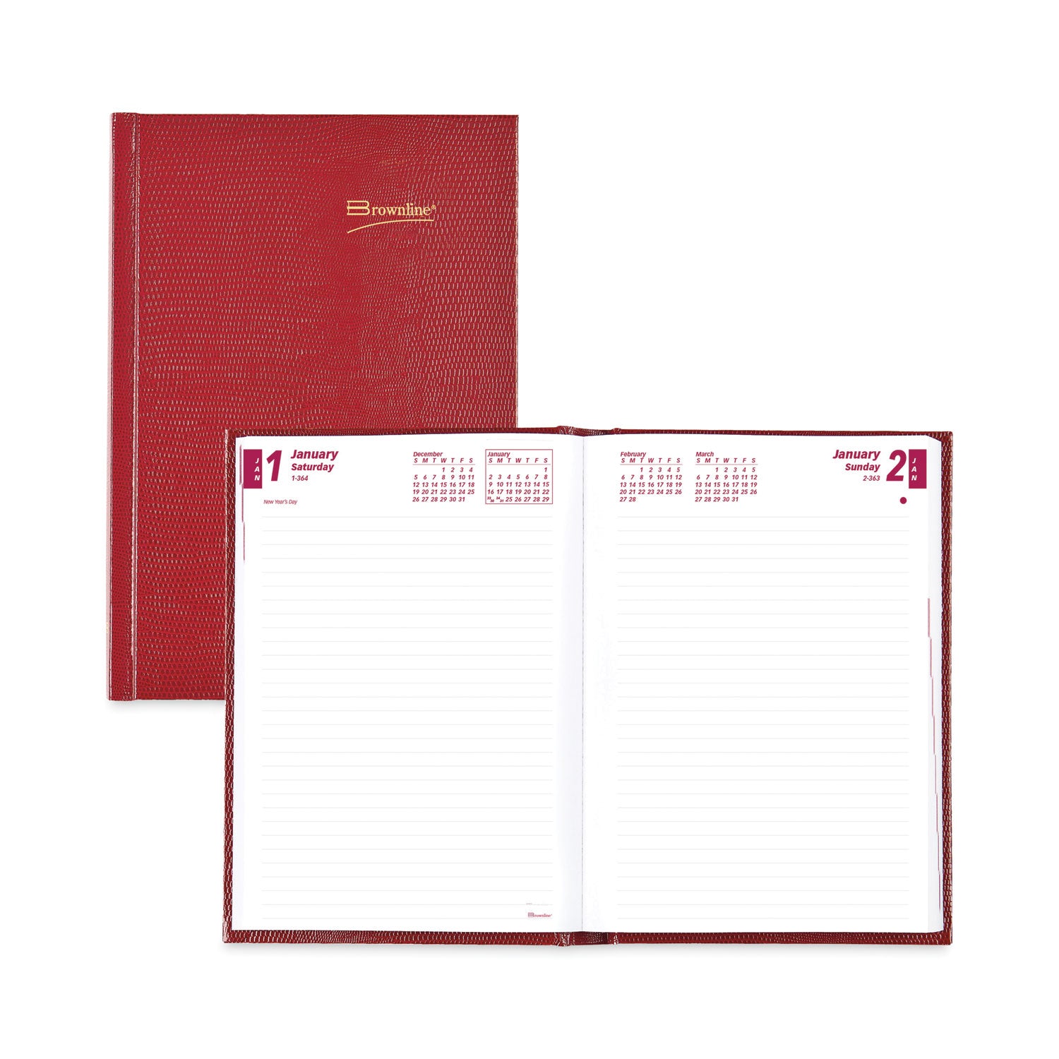 Daily/Monthly Planner, 8.25 x 5.75, Red Cover, 12-Month (Jan to Dec): 2025