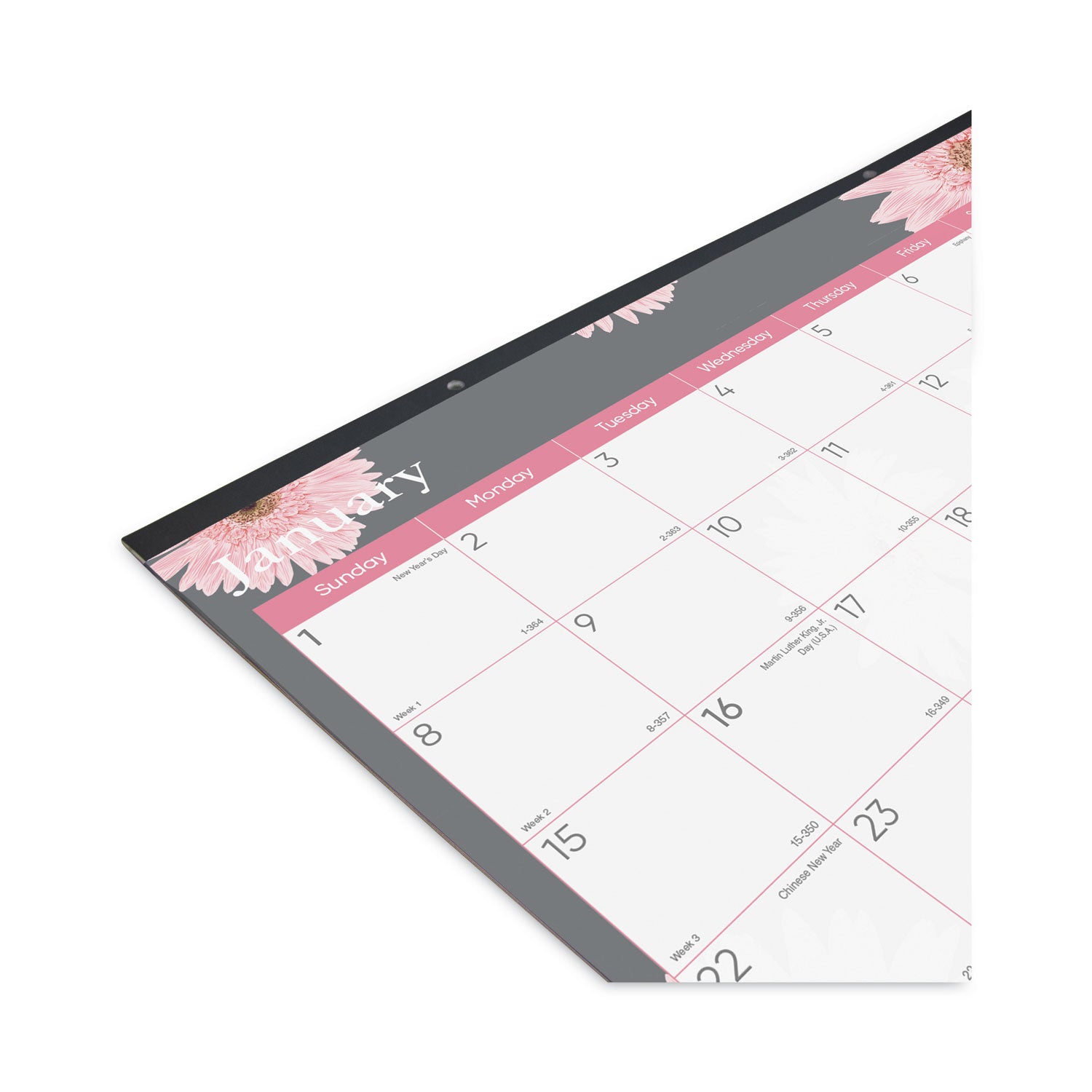 Brownline® Monthly Desk Pad Calendar, Pink Daisy Artwork, 22 x 17, Pink/White Sheets, Black Binding, 12-Month (Jan to Dec): 2025