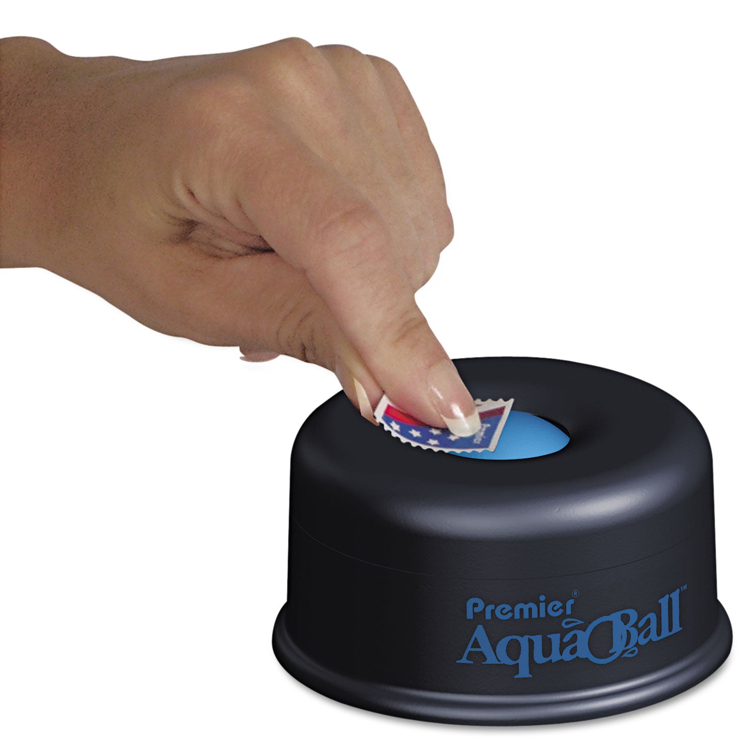 Premier® AquaBall Floating Ball Envelope Moistener, 1.25" x 1.25" x 5.38", Black/Blue