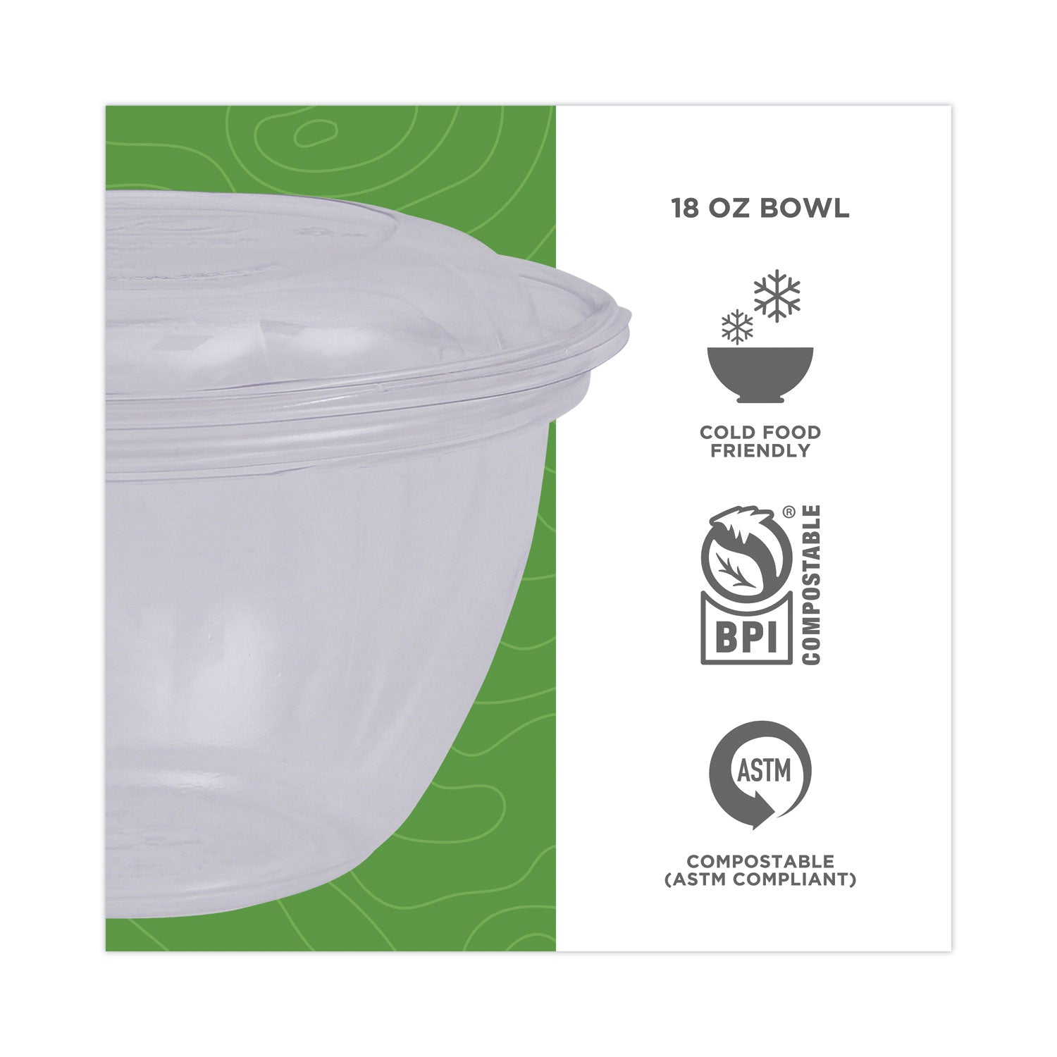 Eco-Products® Renewable and Compostable Containers, 18 oz, 5.5" Diameter x 2.3"h, Clear, Plastic, 150/Carton