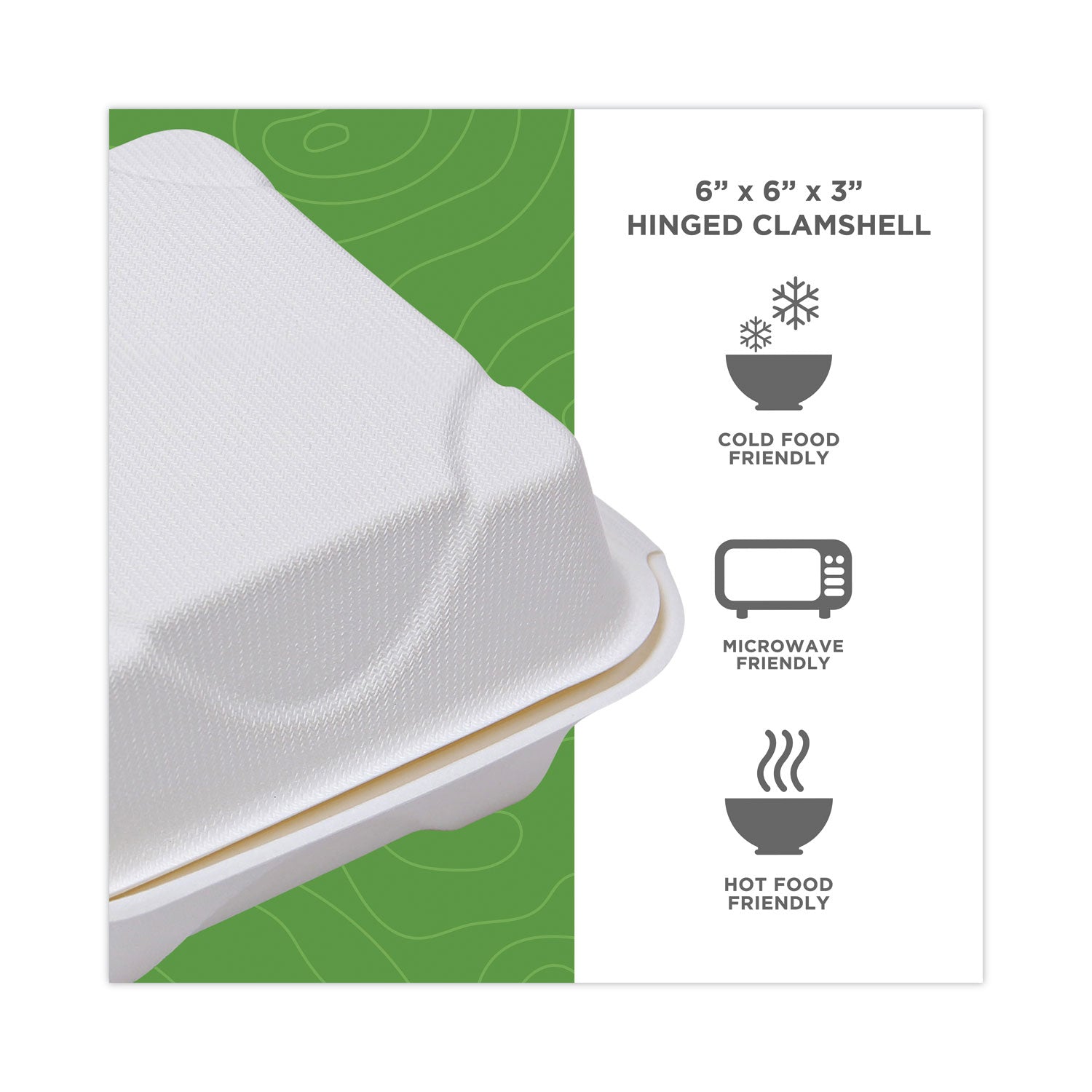 Bagasse Hinged Clamshell Containers, 6 x 6 x 3, White, Sugarcane, 50/Pack, 10 Packs/Carton Eco-Products® Flipcost