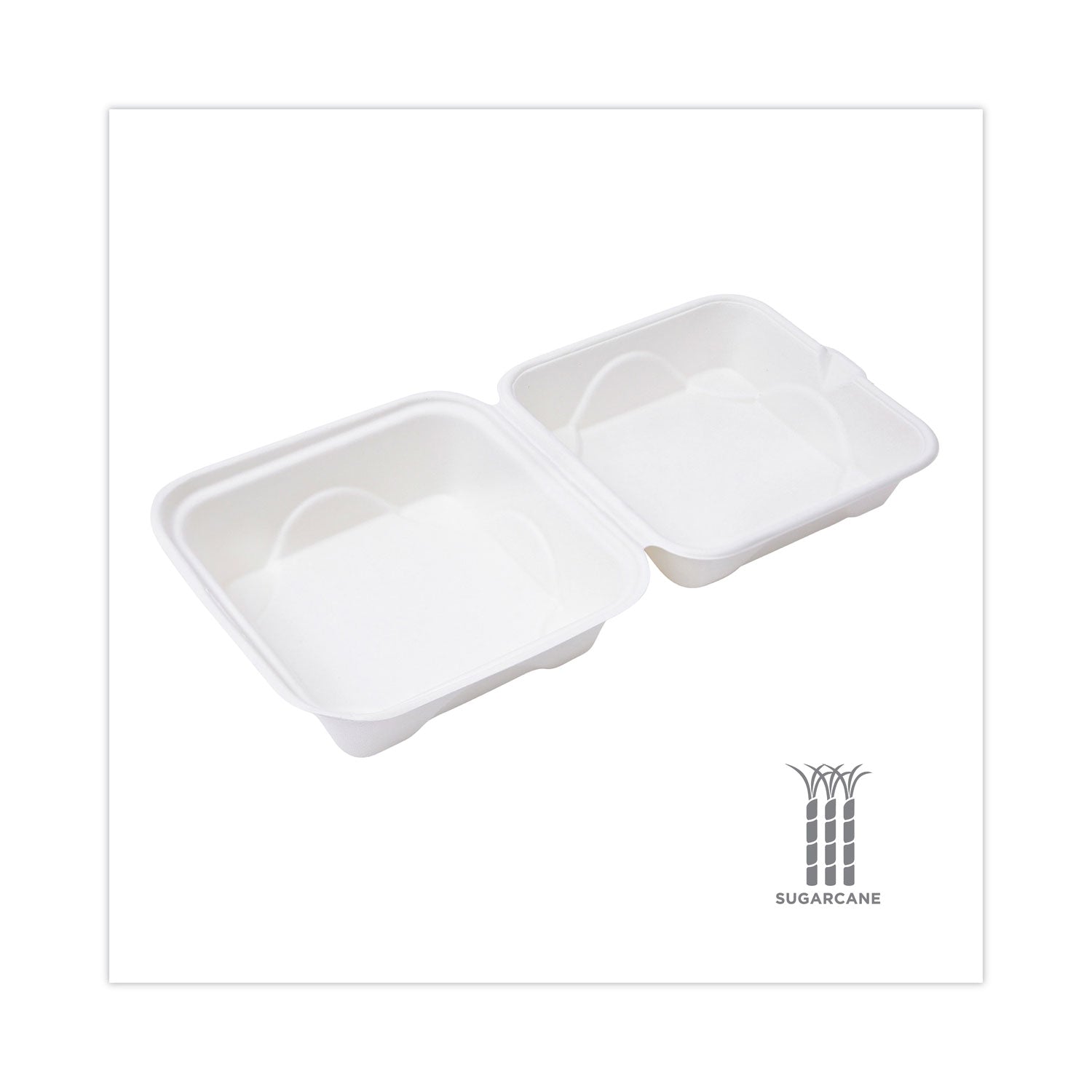 Bagasse Hinged Clamshell Containers, 6 x 6 x 3, White, Sugarcane, 50/Pack, 10 Packs/Carton Eco-Products® Flipcost