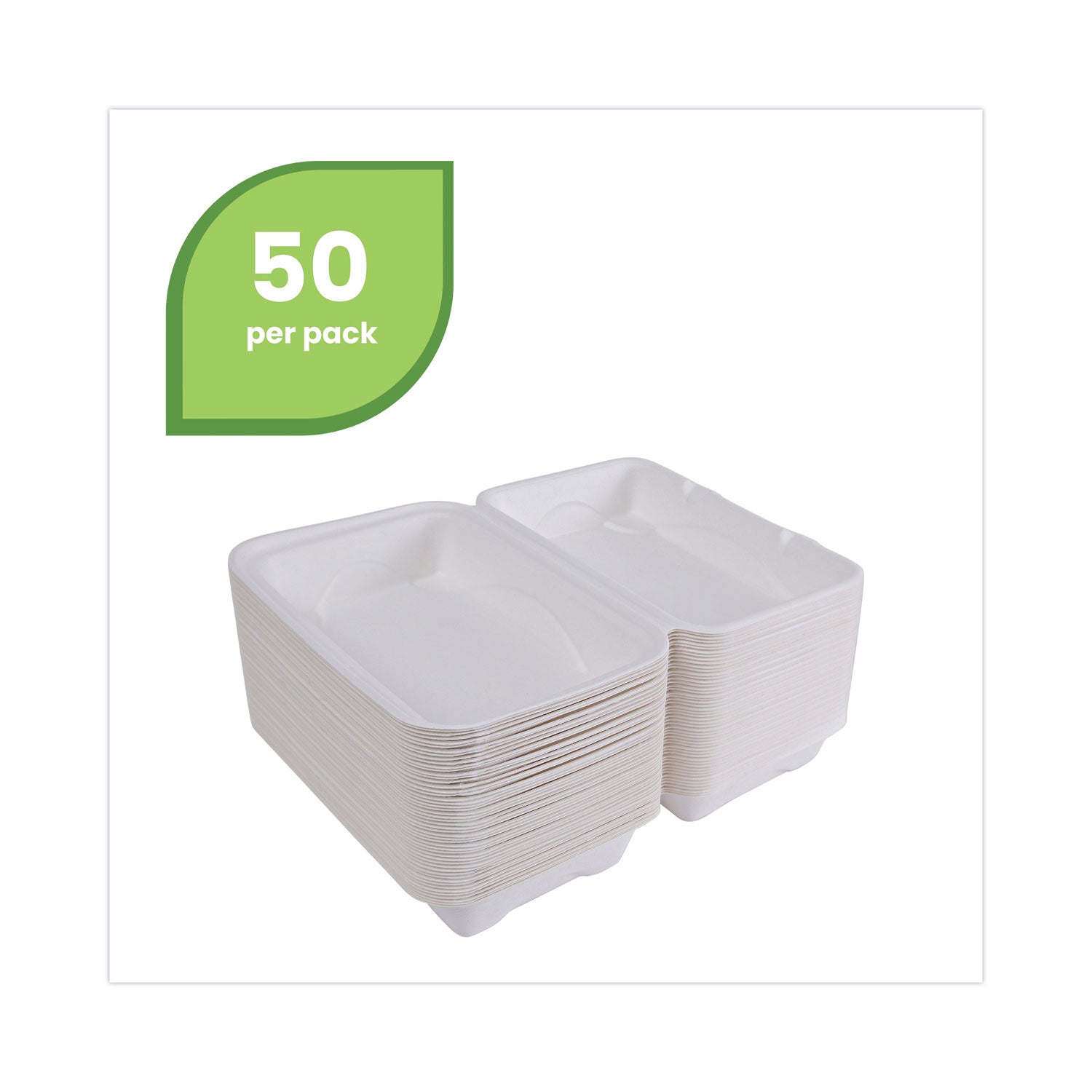 Bagasse Hinged Clamshell Containers, 6 x 6 x 3, White, Sugarcane, 50/Pack, 10 Packs/Carton Eco-Products® Flipcost