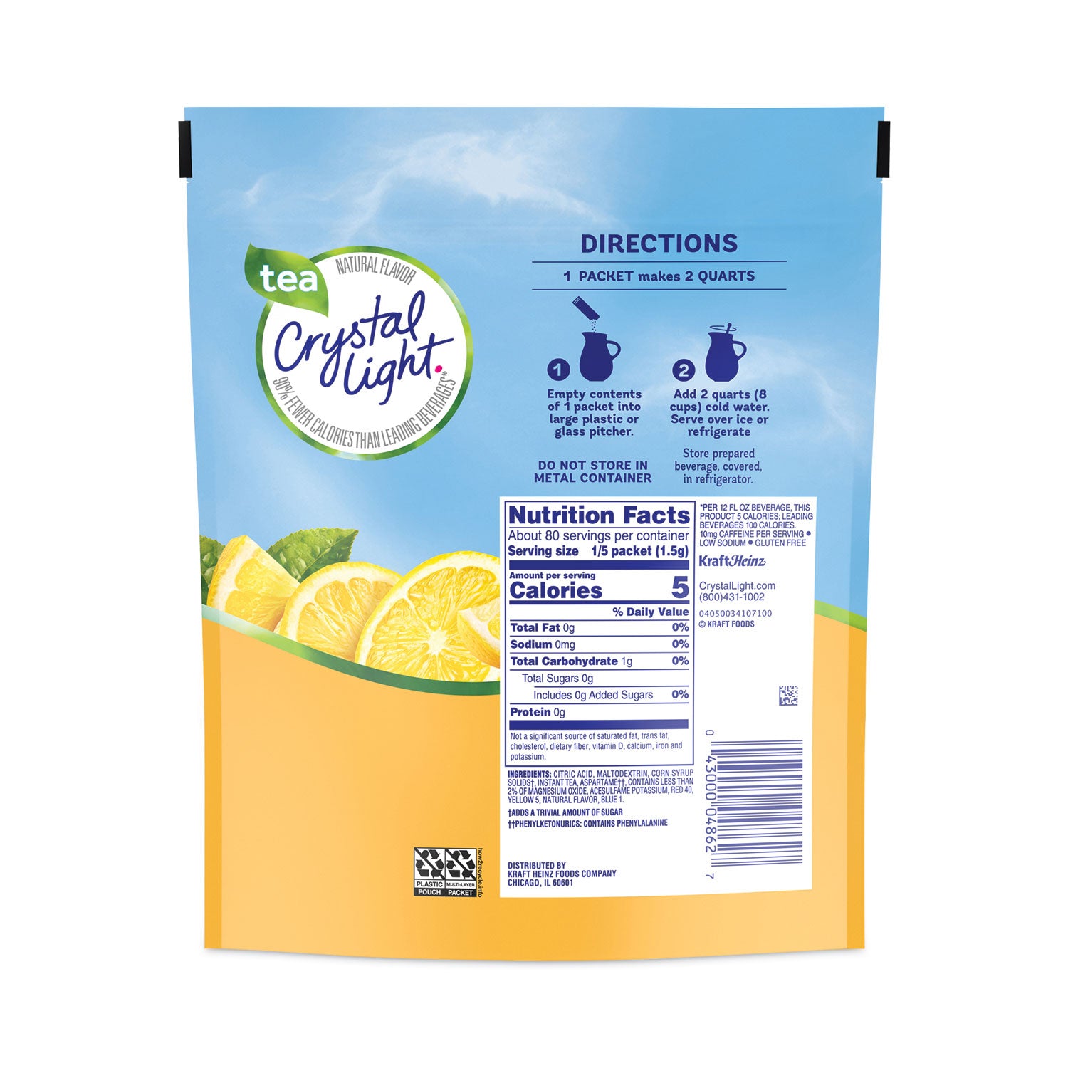 Crystal Light® Flavored Drink Mix Pitcher Packs, Iced Tea, 0.14 oz Packets, 16 Packets/Pouch, 1 Pouch/Carton