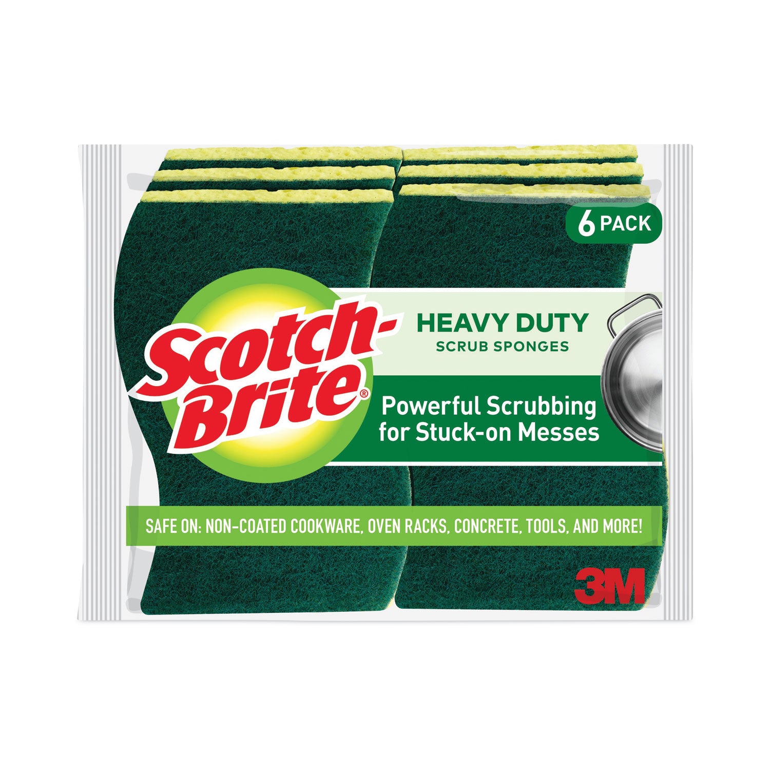 Scotch-Brite® Heavy-Duty Scrub Sponge, 4.5 X 2.7, 0.6" Thick, Yellow/green, 6/pack