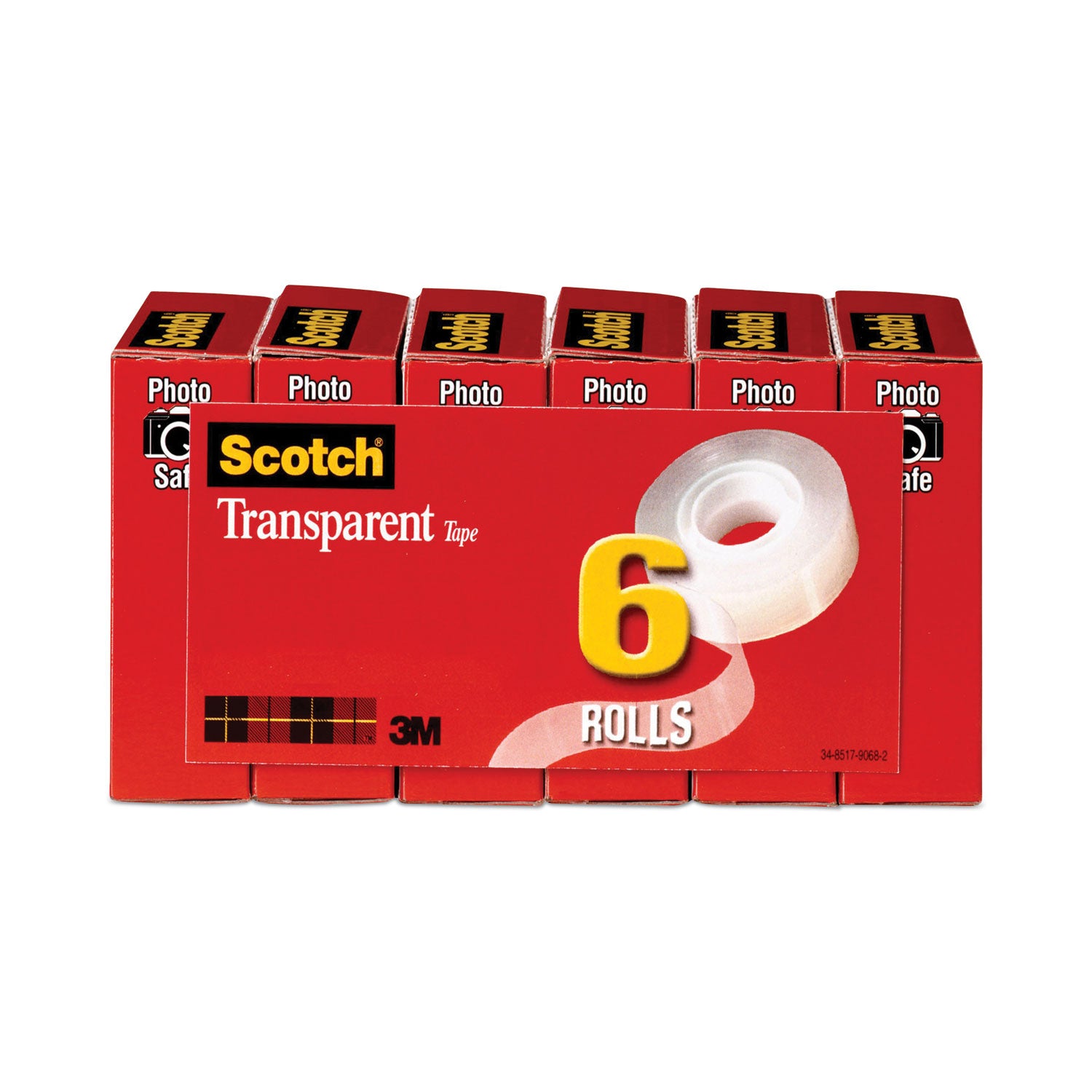 Scotch® Transparent Tape, 1" Core, 0.75" x 83.33 ft, Transparent, 6/Pack