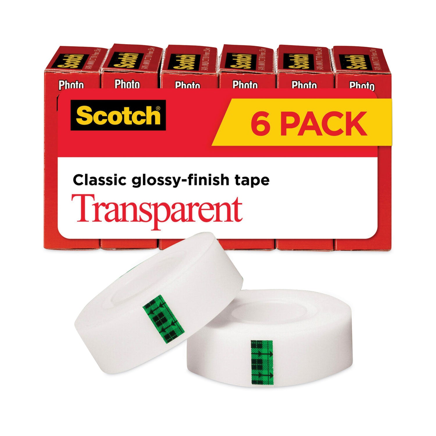 Transparent Tape, 1" Core, 0.75" x 83.33 ft, Transparent, 6/Pack