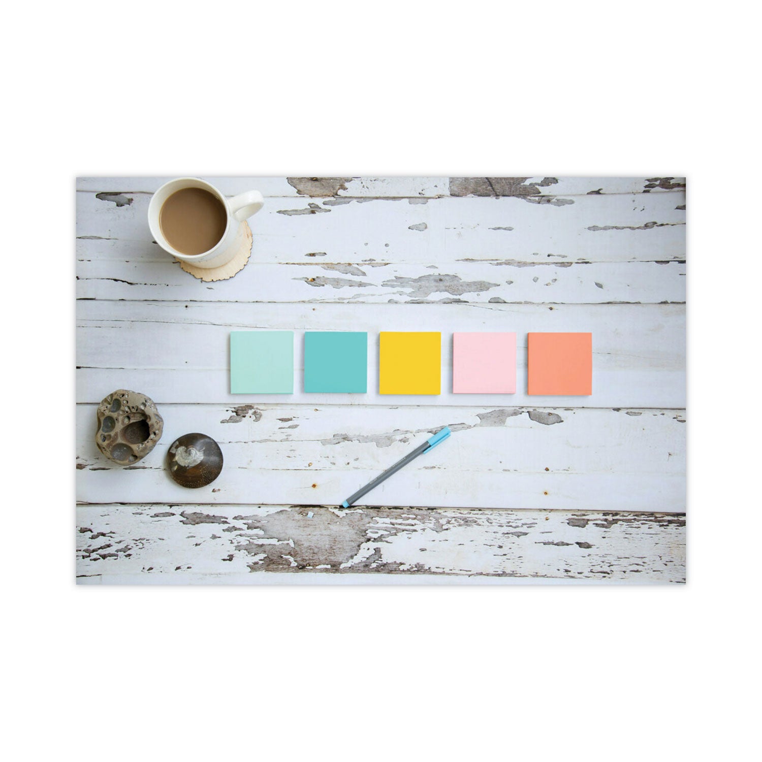 Post-it® Notes Original Pads in Beachside Cafe Collection Colors, 3" x 3", 100 Sheets/Pad, 12 Pads/Pack