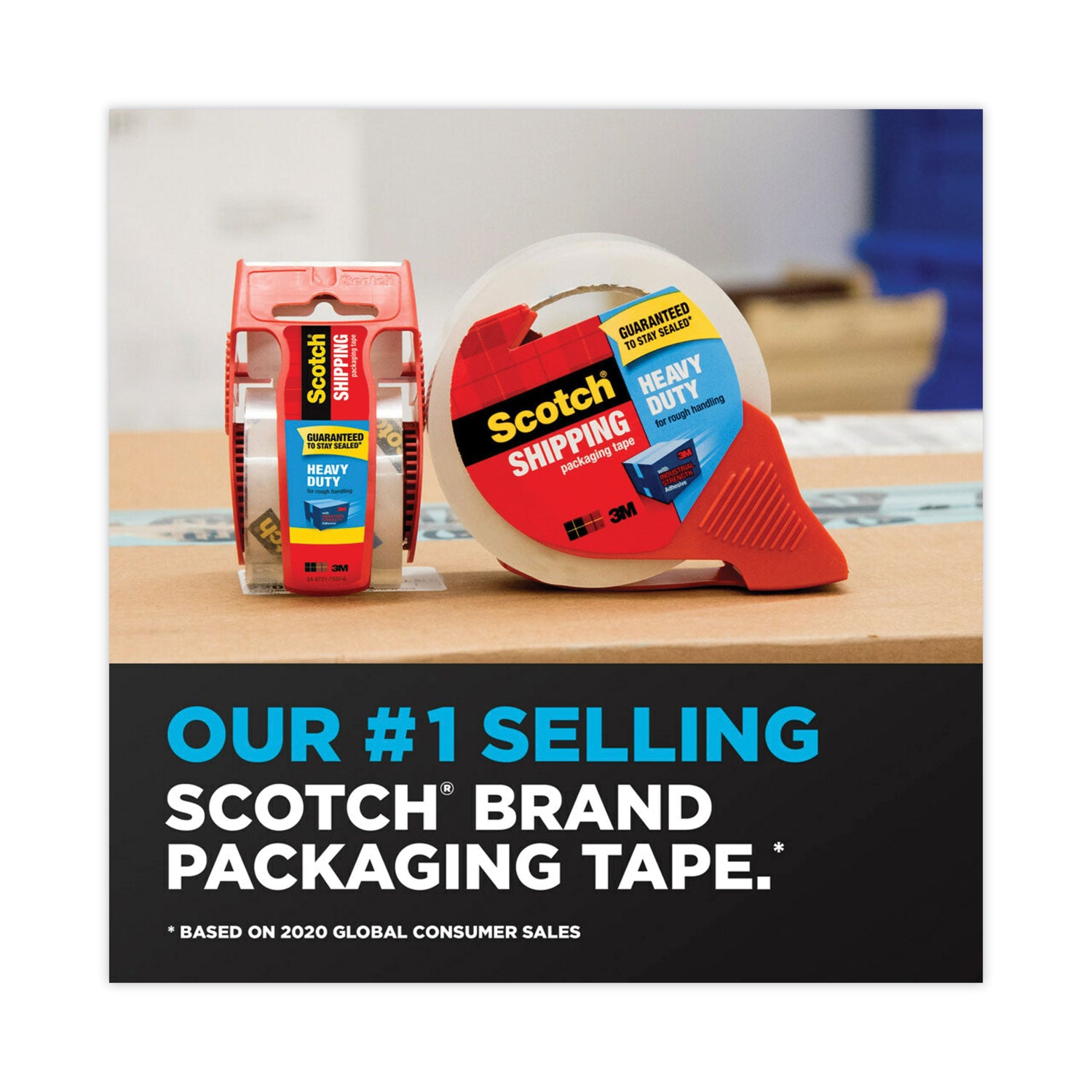 Scotch® 3850 Heavy-Duty Packaging Tape, 3" Core, 1.88" x 54.6 yds, Clear, 36/Carton