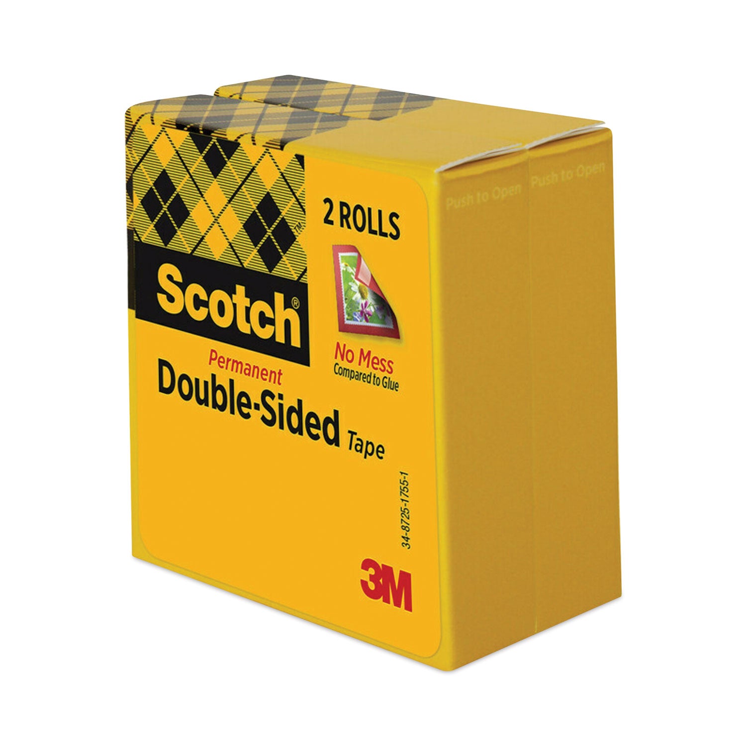 Scotch® Double-Sided Tape, 3" Core, 0.5" x 36 yds, Clear, 2/Pack