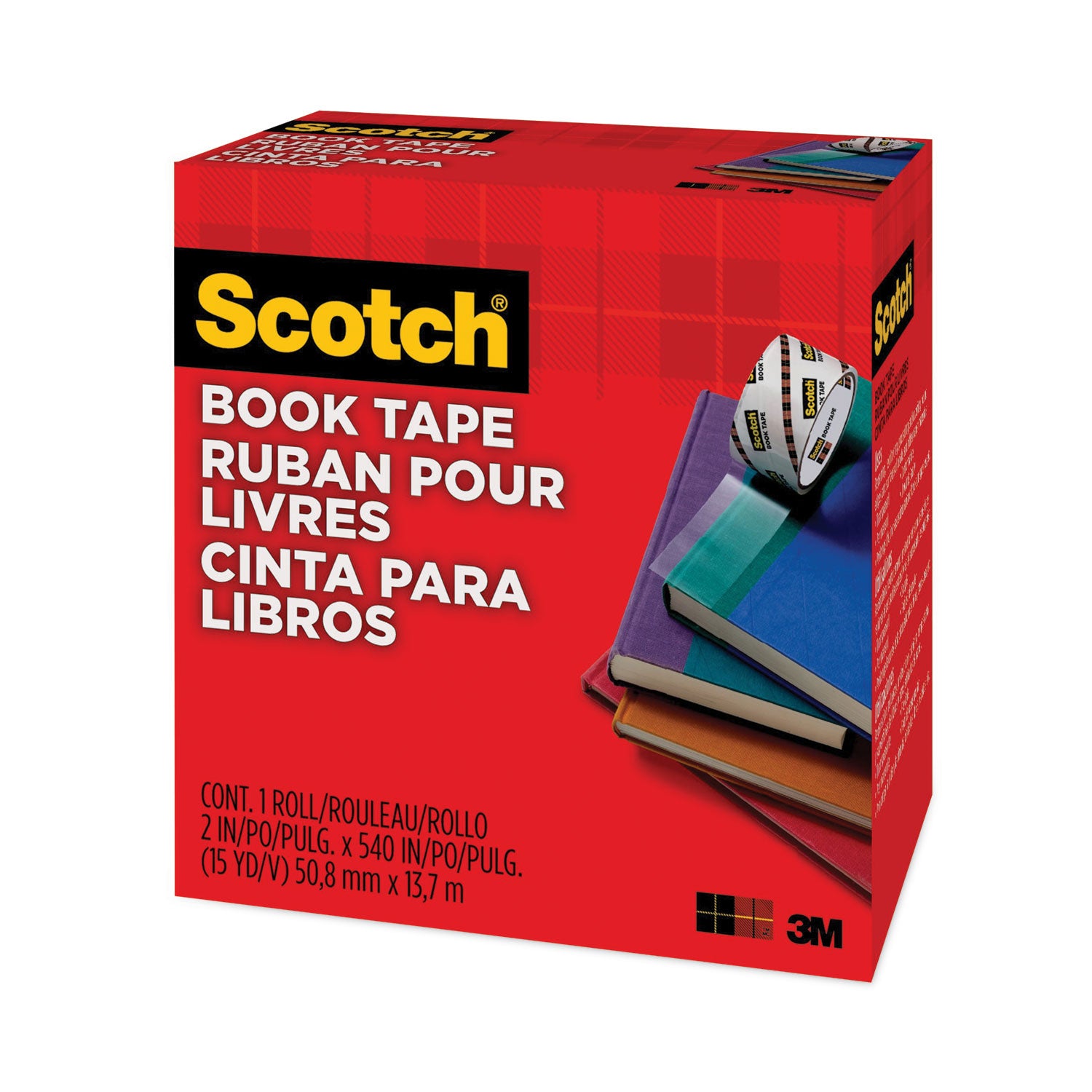 Scotch® Book Tape, 3" Core, 2" x 15 yds, Clear