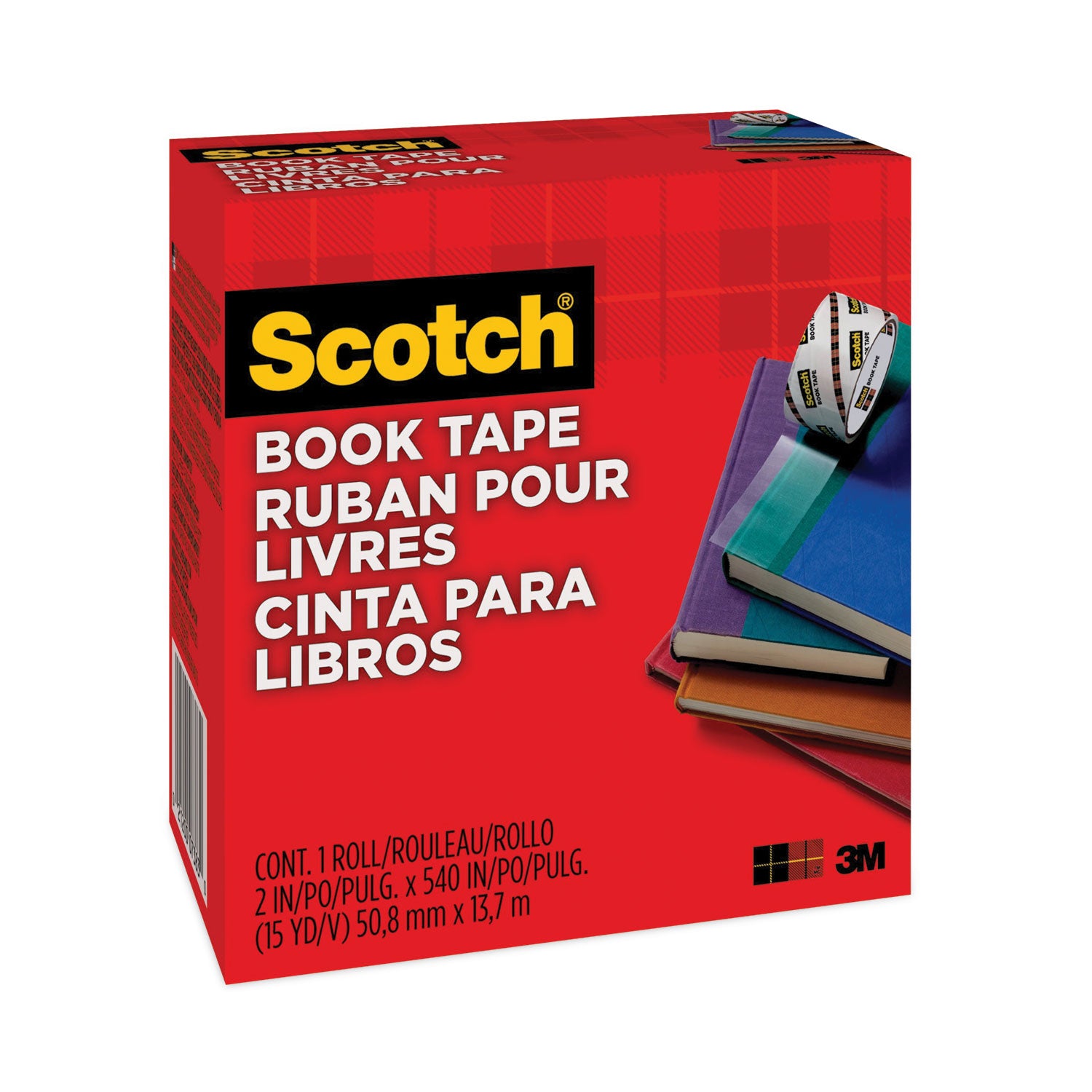 Scotch® Book Tape, 3" Core, 2" x 15 yds, Clear