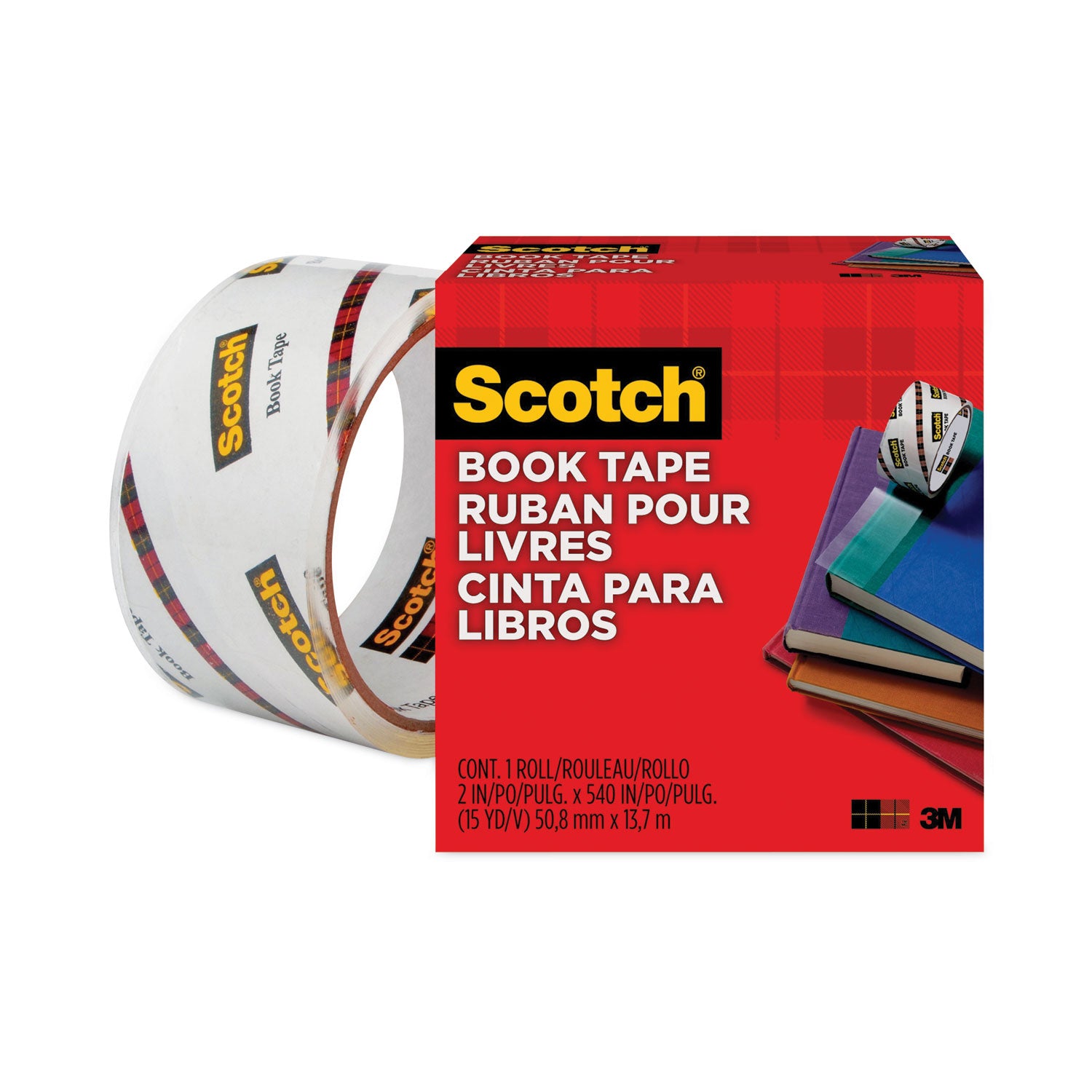 Scotch® Book Tape, 3" Core, 2" x 15 yds, Clear