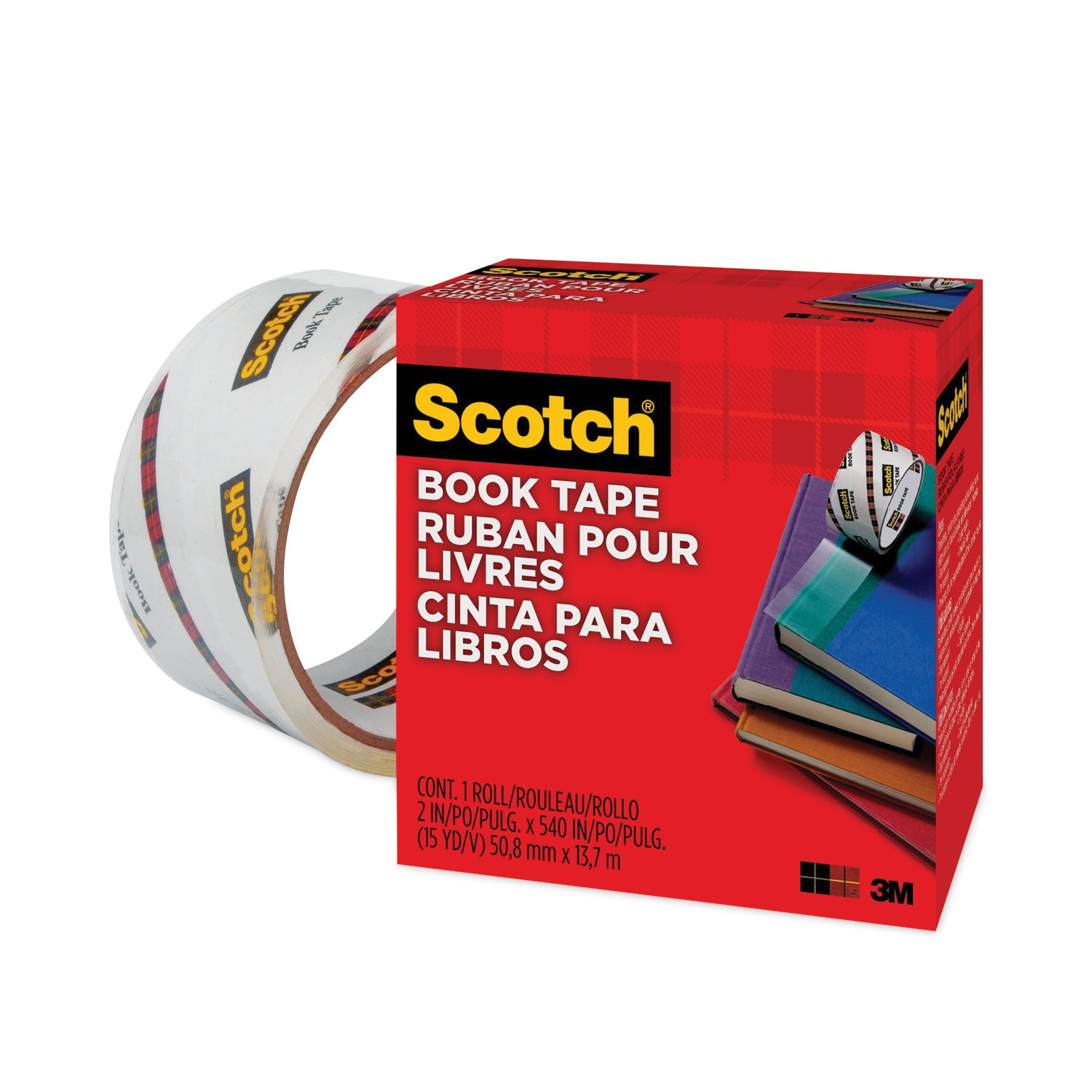 Scotch® Book Tape, 3" Core, 2" x 15 yds, Clear