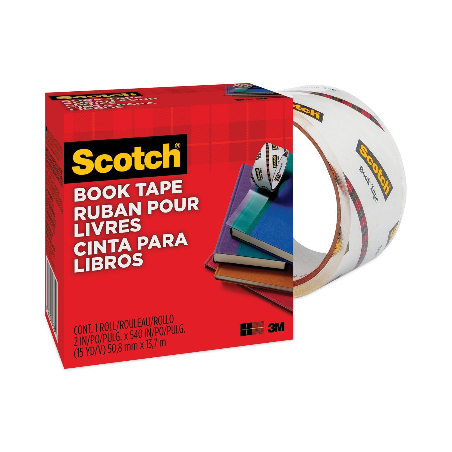 Scotch® Book Tape, 3" Core, 2" x 15 yds, Clear