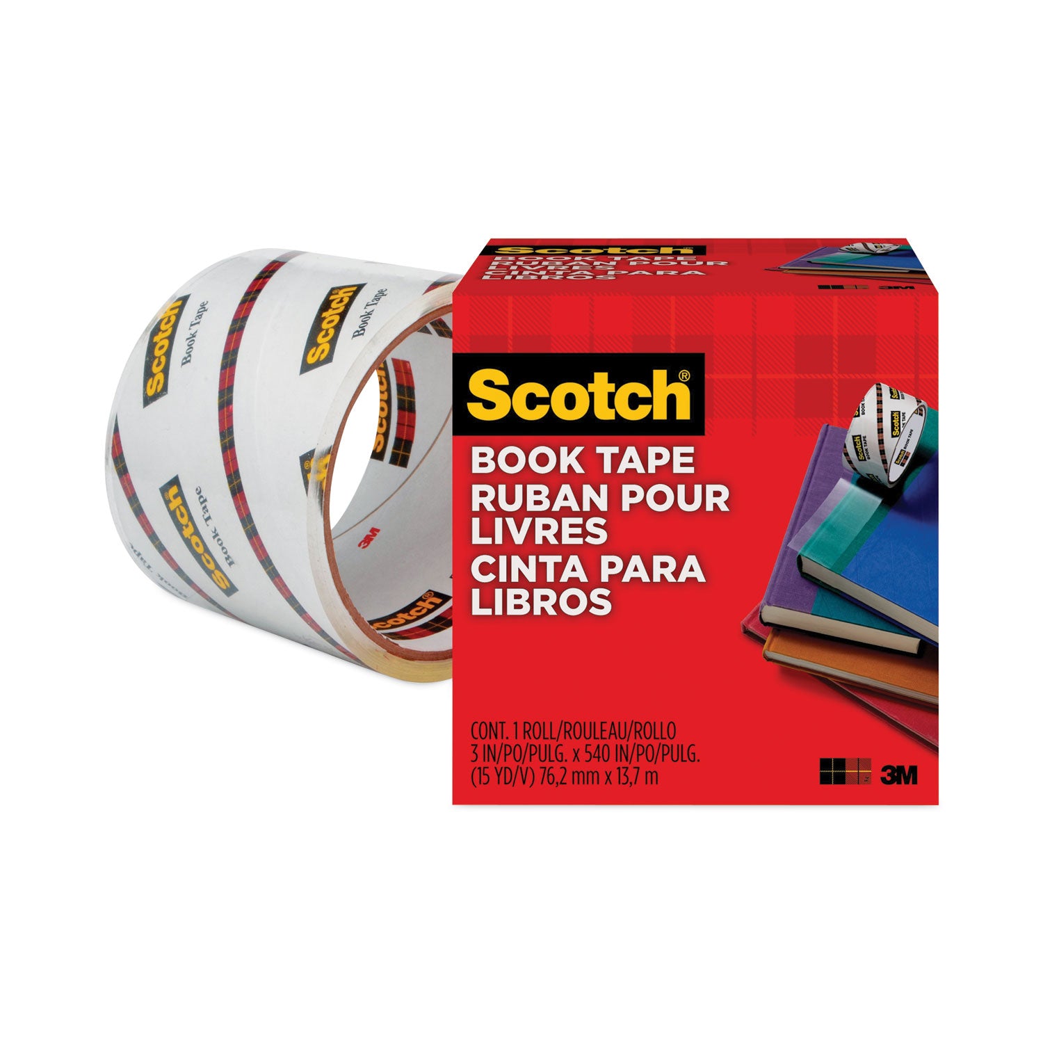 Scotch® Book Tape, 3" Core, 3" x 15 yds, Clear