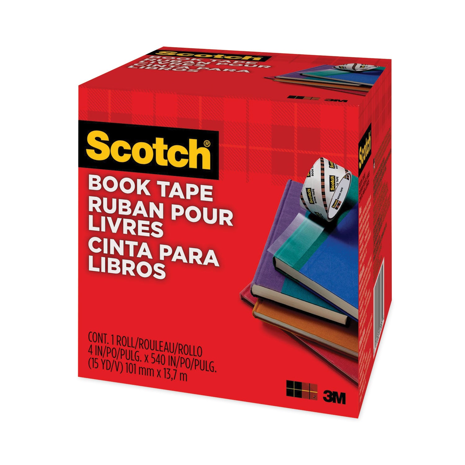 Scotch® Book Tape, 3" Core, 4" x 15 yds, Clear