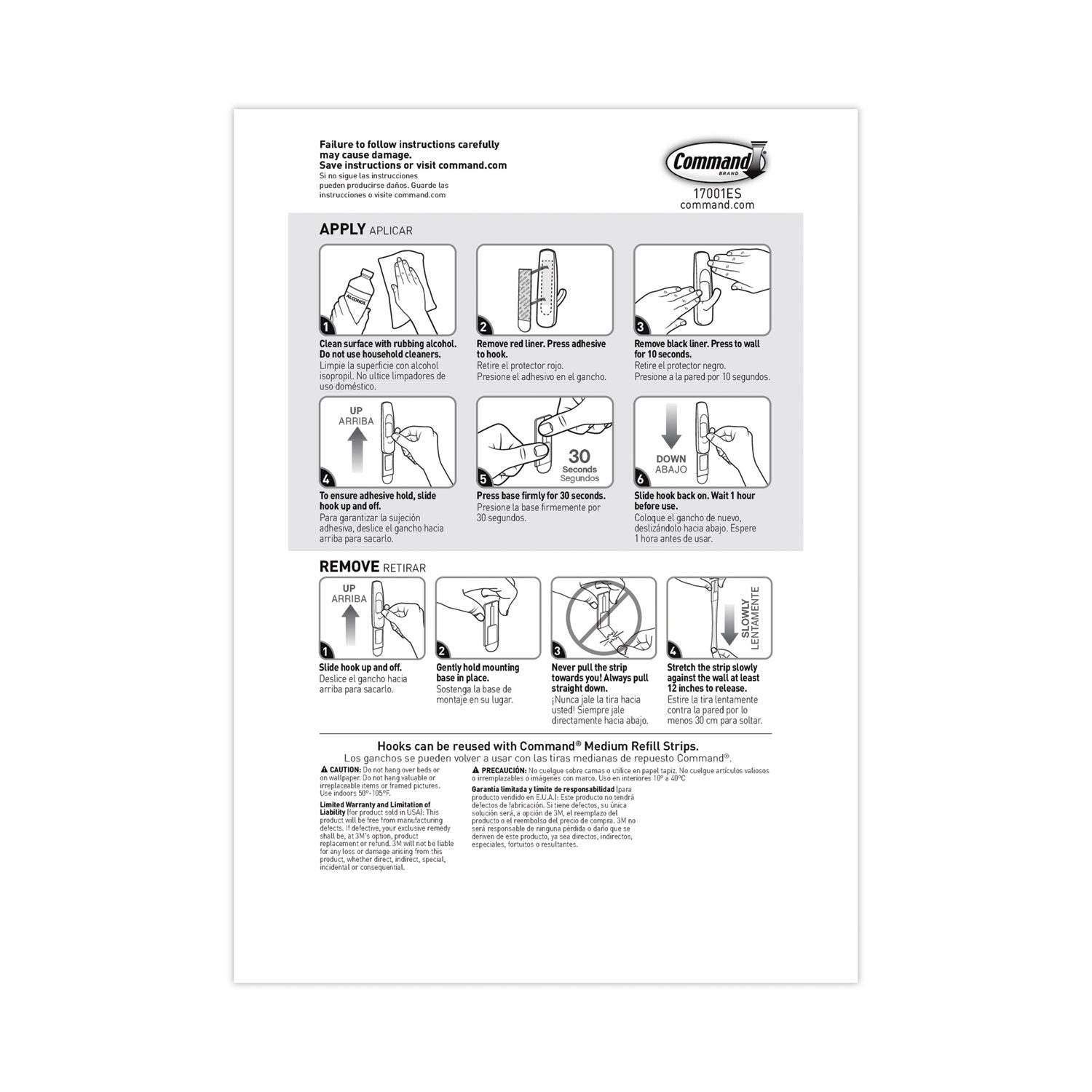 Command™ General Purpose Hooks, Medium, Plastic, White, 3 lb Capacity, 20 Hooks and 24 Strips/Pack