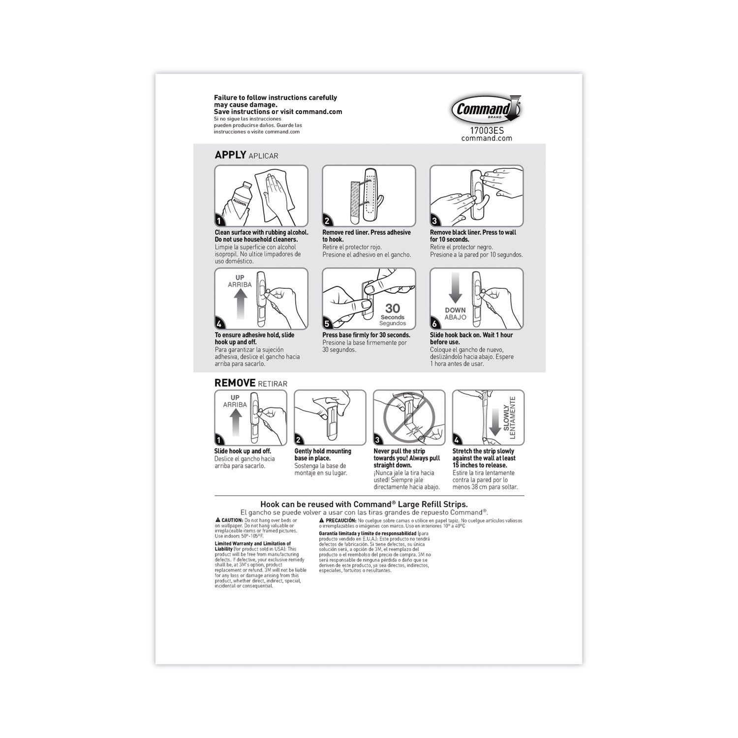 Command™ General Purpose Hooks, Large, Plastic, White, 5 lb Capacity, 14 Hooks and 16 Strips/Pack