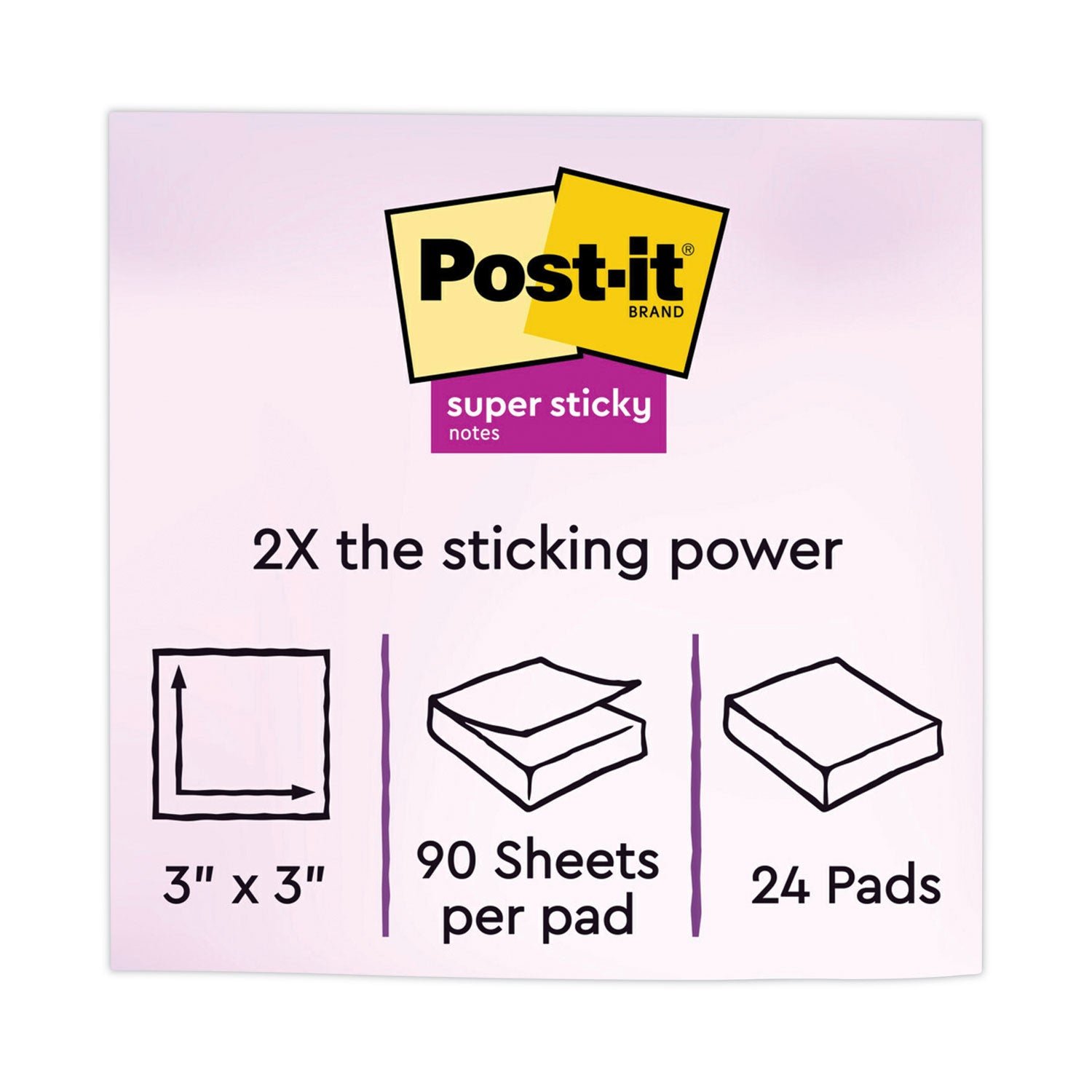 Post-it® Notes Super Sticky Pads in Energy Boost Collection Colors, 3" x 3", 90 Sheets/Pad, 24 Pads/Pack