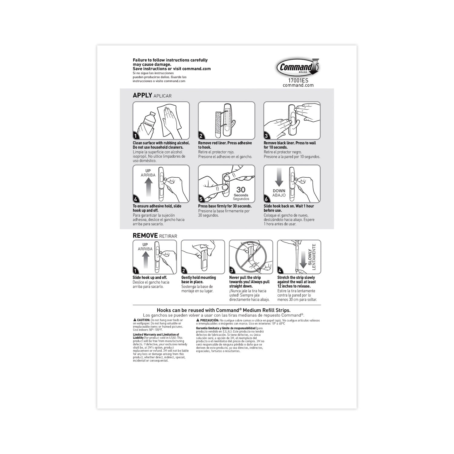 Command™ General Purpose Hooks Multi-Pack, Medium, Plastic, White, 3 lb Capacity, 6 Hooks and 12 Strips/Pack