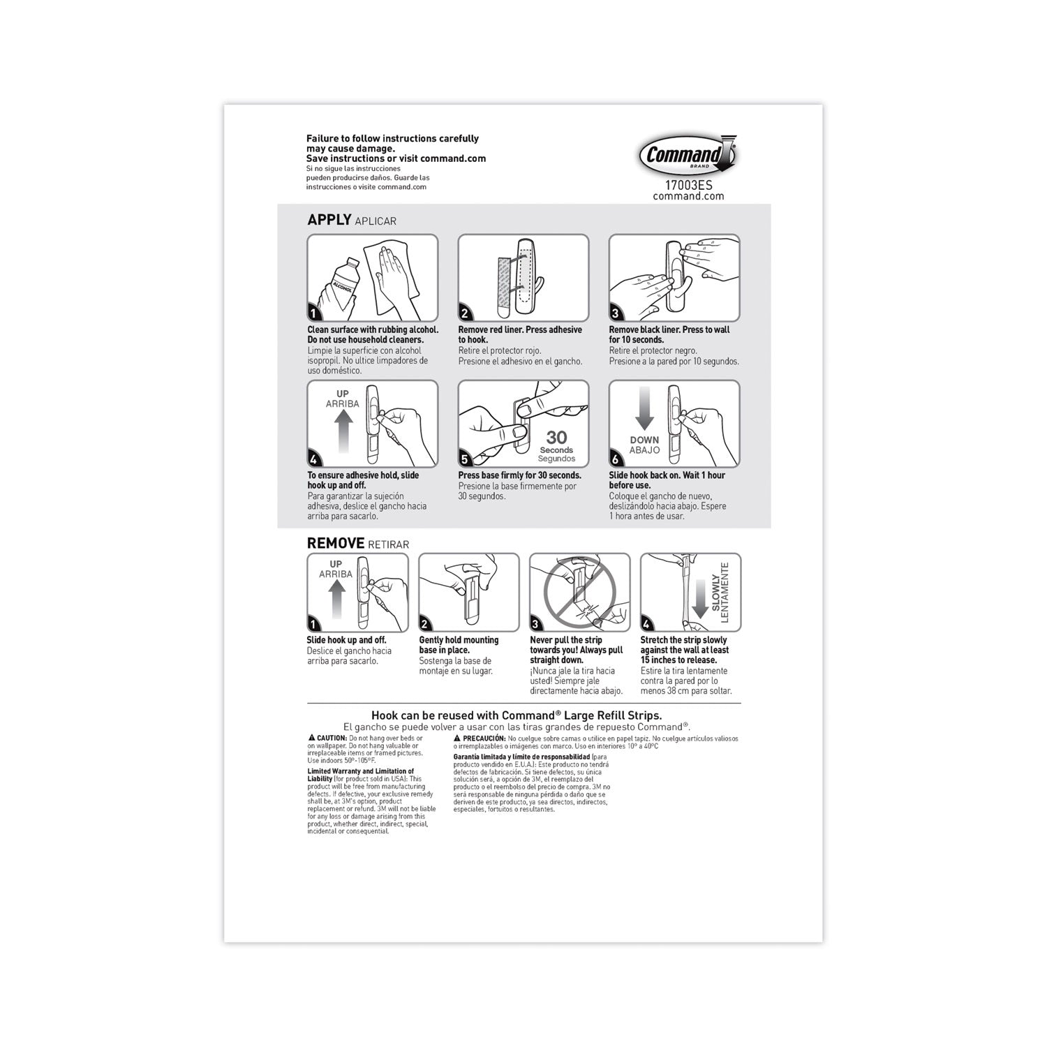 Command™ General Purpose Hooks Multi-Pack, Large, Plastic, White, 5 lb Capacity, 3 Hooks and 6 Strips/Pack