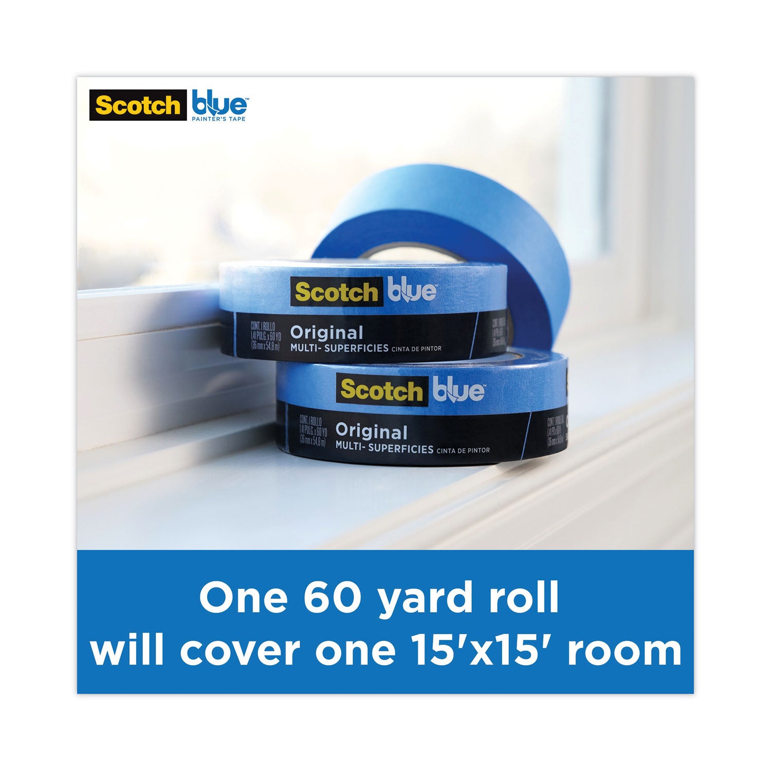 ScotchBlue™ Original Multi-Surface Painter's Tape, 3" Core, 1.88" x 60 yds, Blue, 3/Pack