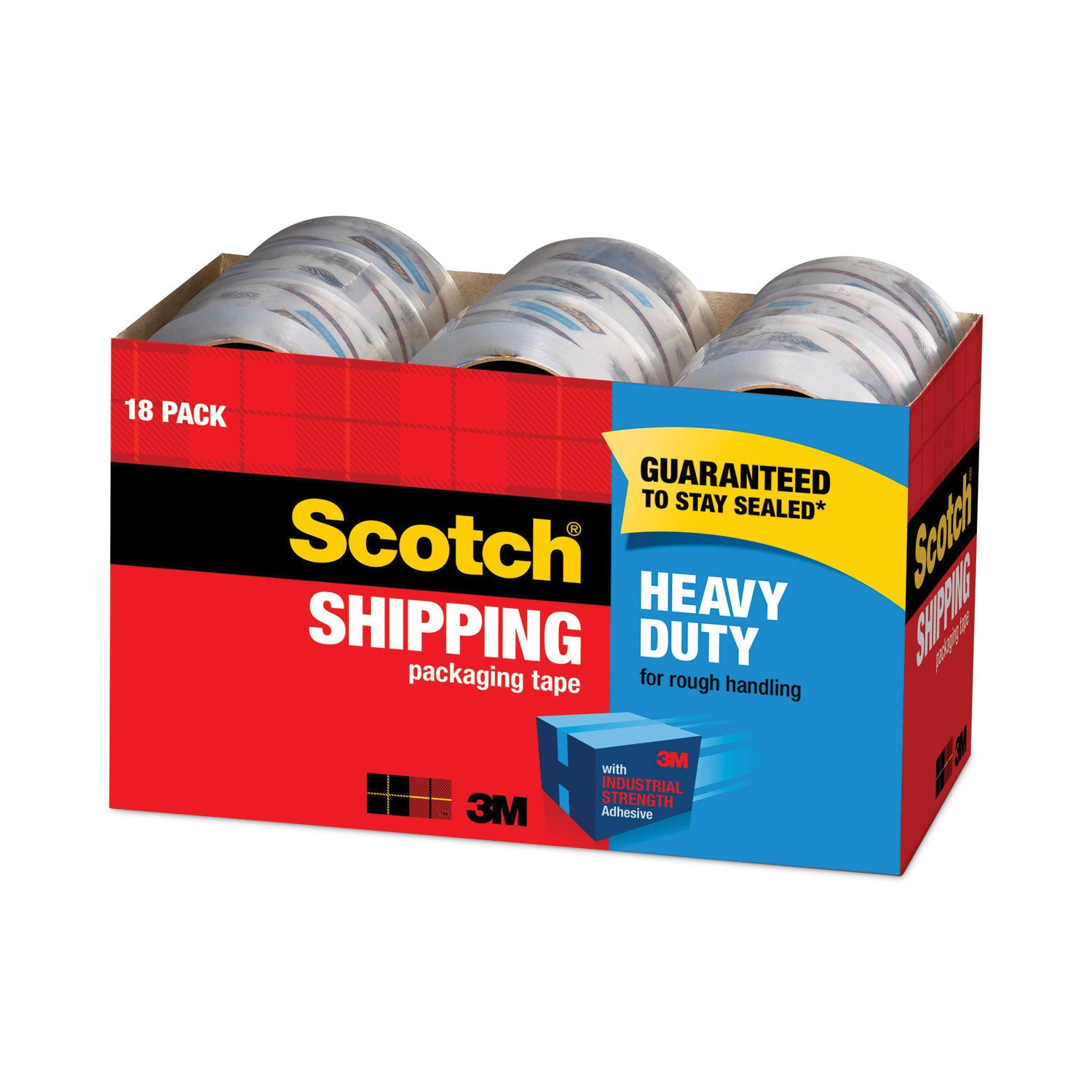 Scotch® 3850 Heavy-Duty Packaging Tape Cabinet Pack, 3" Core, 1.88" x 54.6 yds, Clear, 18/Pack