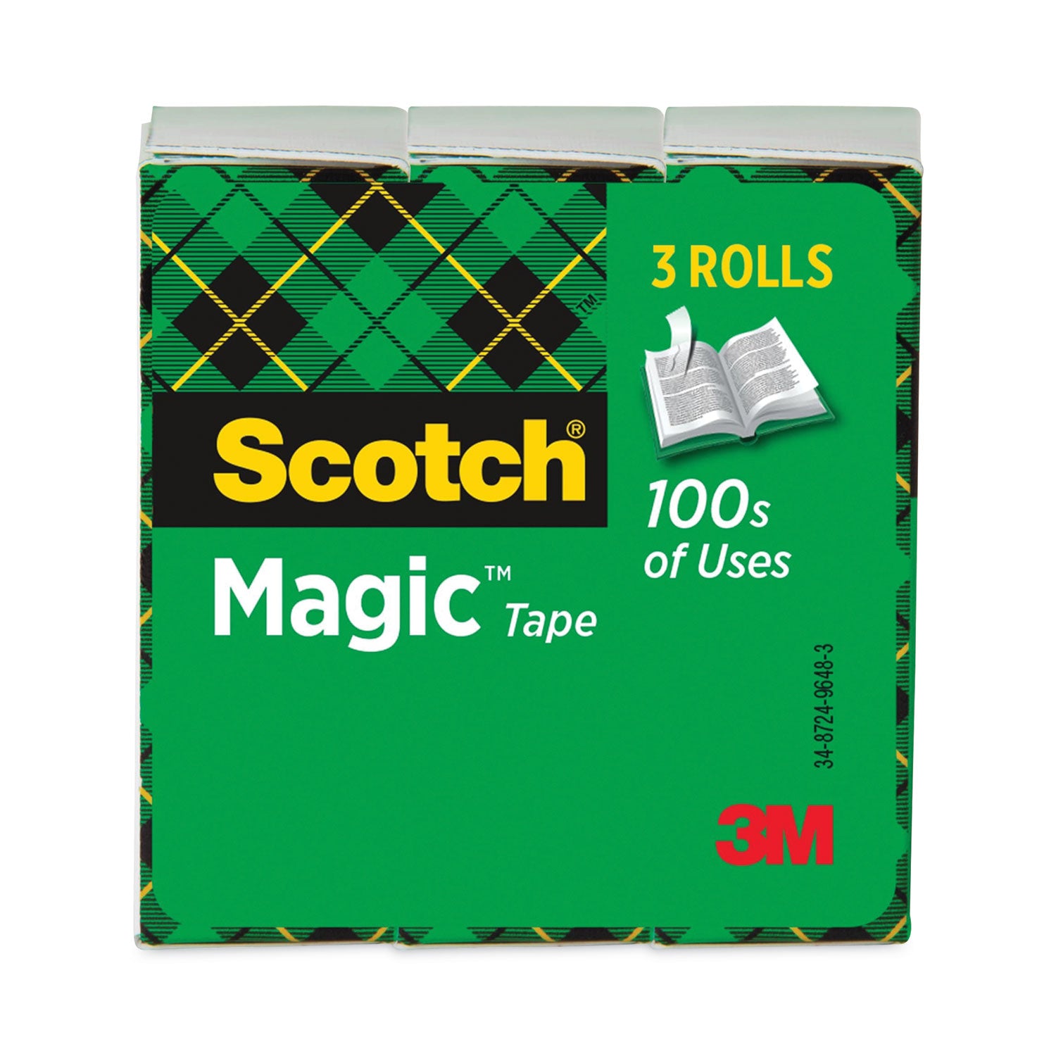 Scotch® Magic Tape Refill, 3" Core, 1" x 72 yds, Clear, 3/Pack