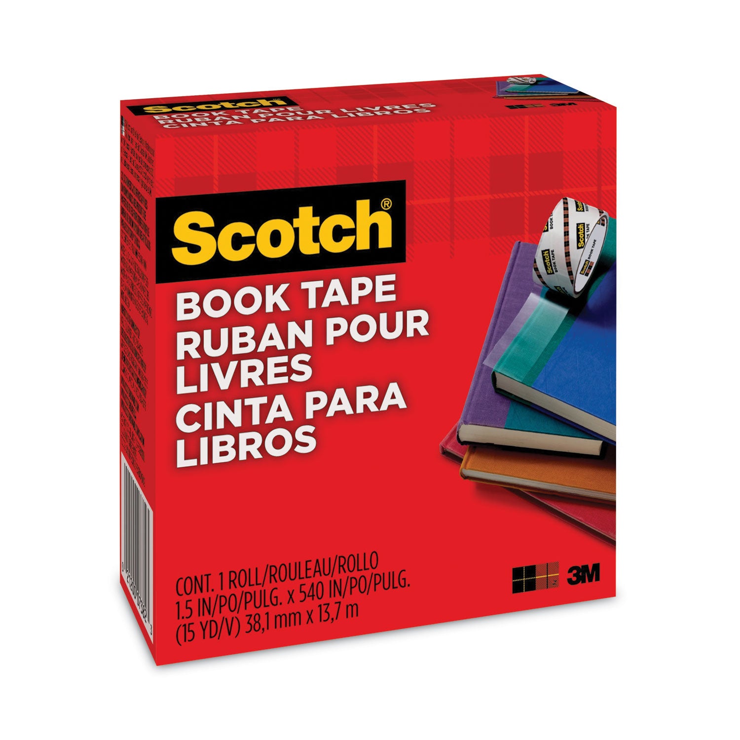 Scotch® Book Tape, 3" Core, 1.5" x 15 yds, Clear