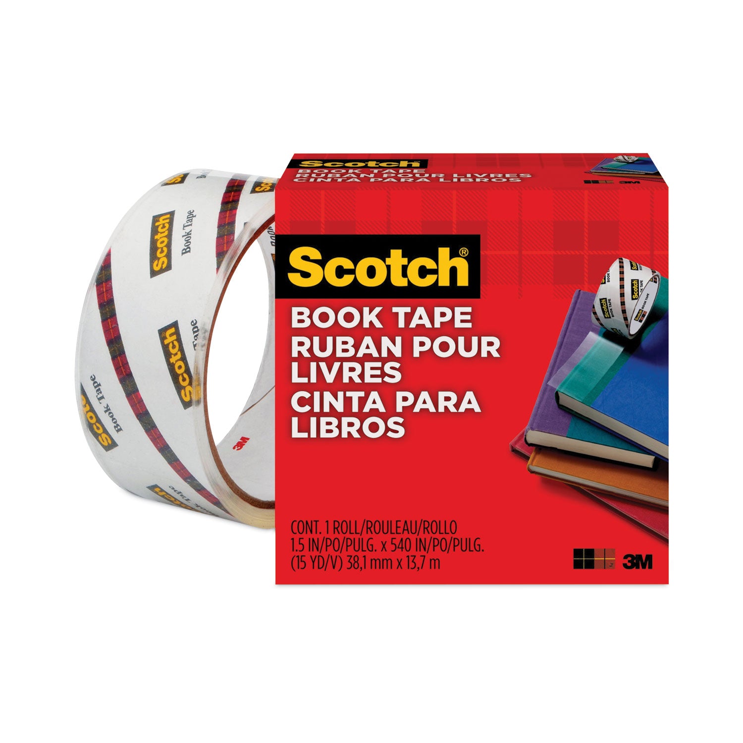 Scotch® Book Tape, 3" Core, 1.5" x 15 yds, Clear